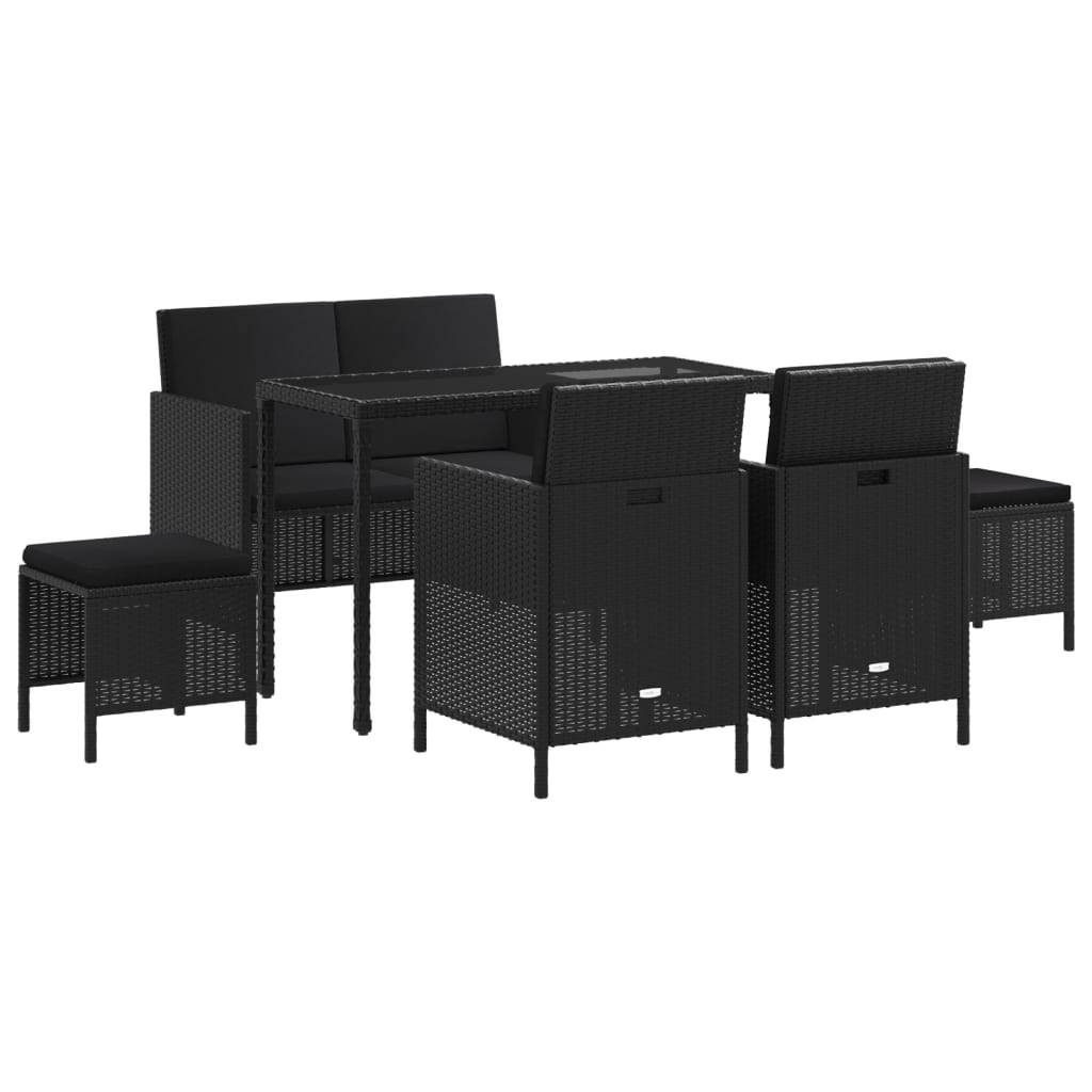 vidaXL 6-tlg. Garten-Essgruppe mit Kissen Schwarz Poly Rattan