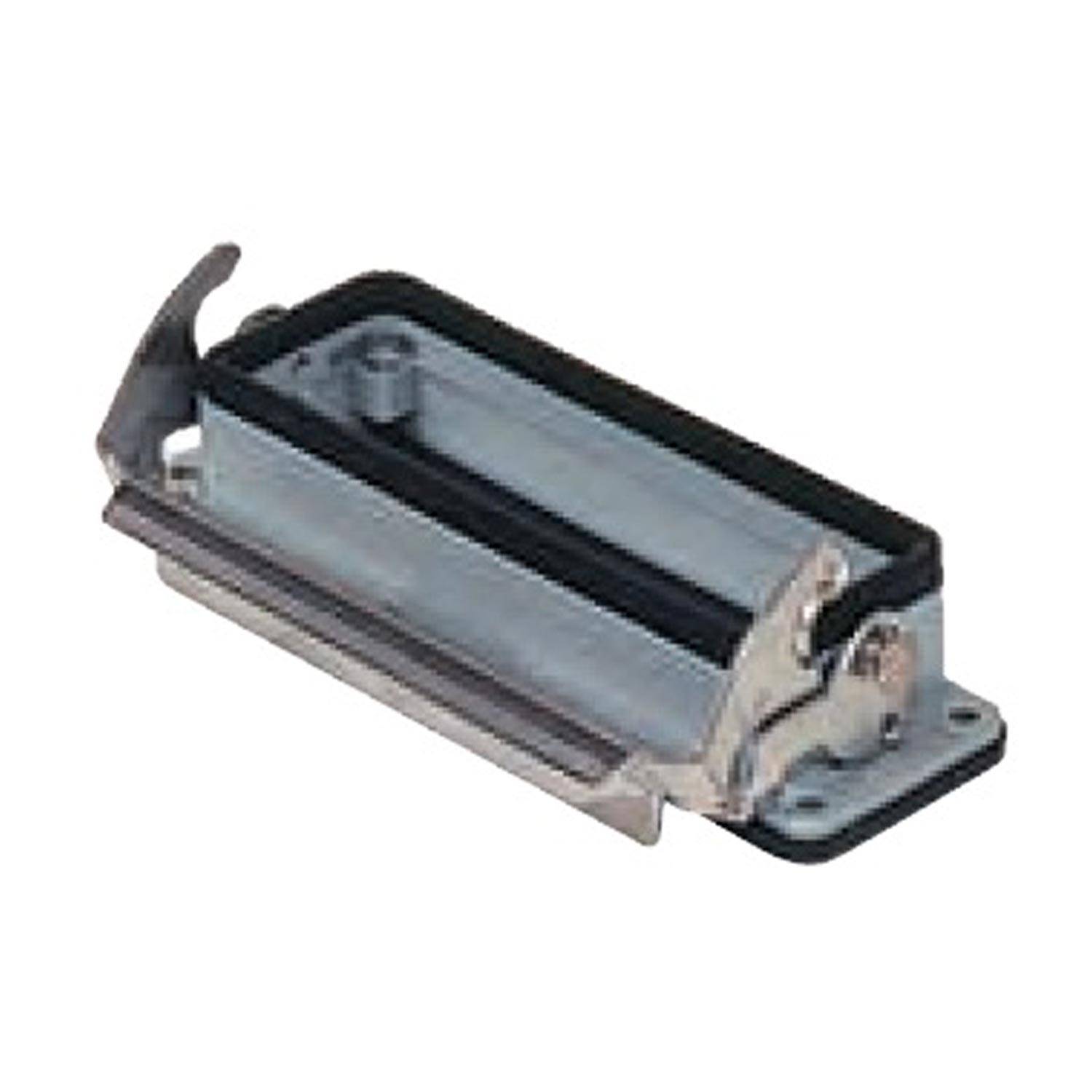 Eine silber- und schwarzfarbige metallische Halterung mit einem Verschlussmechanismus, wahrscheinlich zur Befestigung oder Stabilisierung von Objekten in Konstruktions- oder mechanischen Anwendungen verwendet.