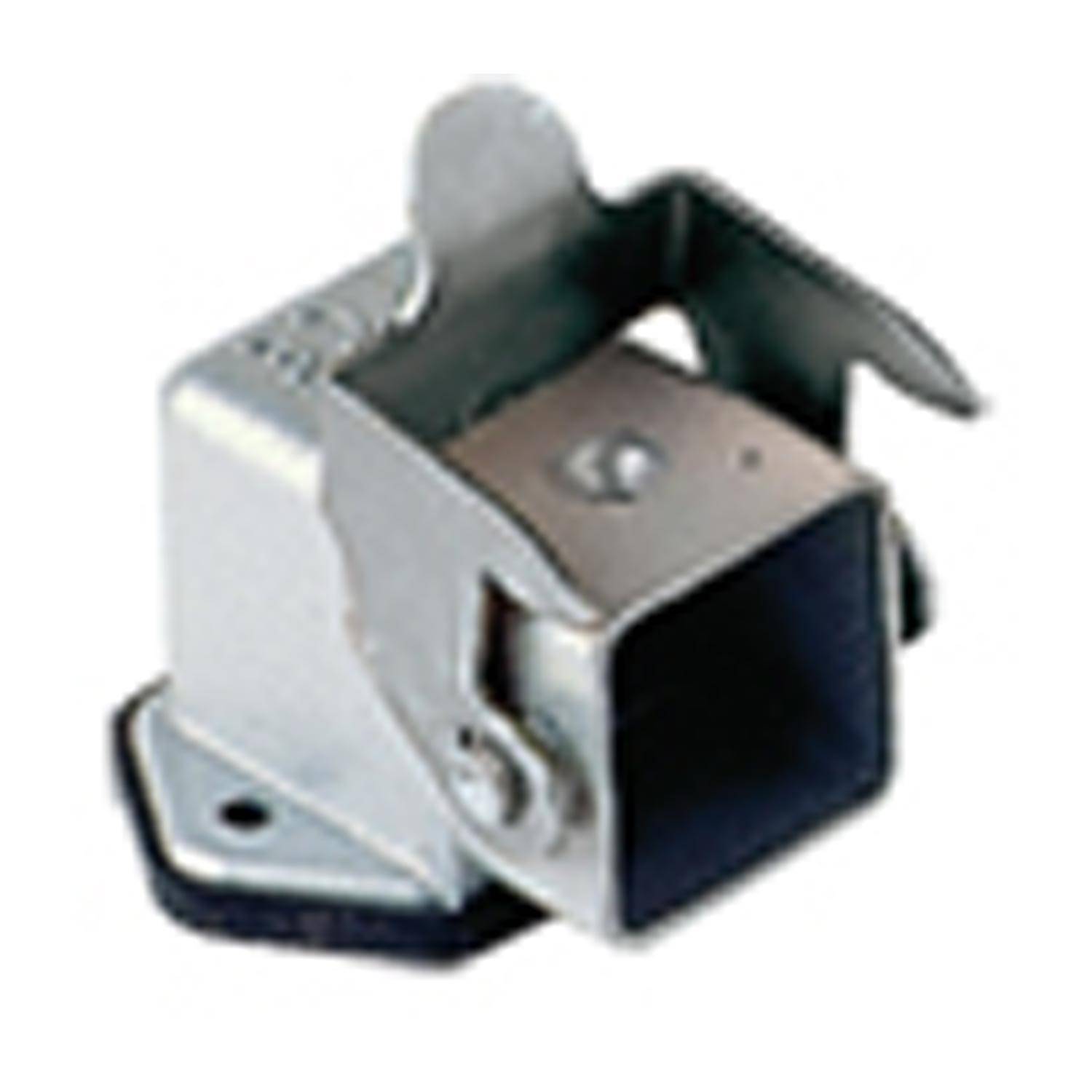 Ein Metallanhängerkupplungsempfänger mit quadratischer Basis und Montageklammer zur Befestigung, der zum Abschleppen von Fahrzeugen verwendet wird.