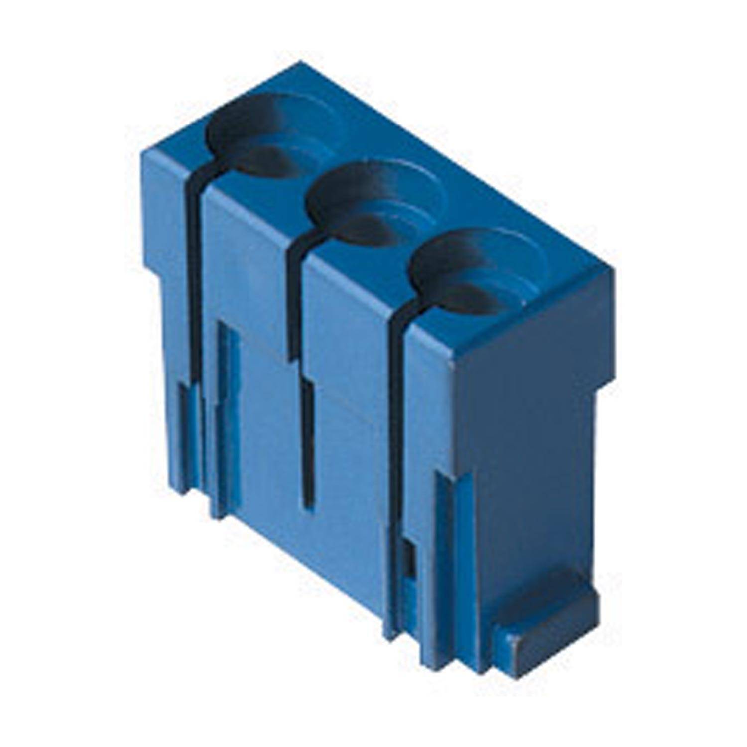 Ein blauer dreipoliger elektrischer Klemmblock zum sicheren Anschluss mehrerer Drähte.