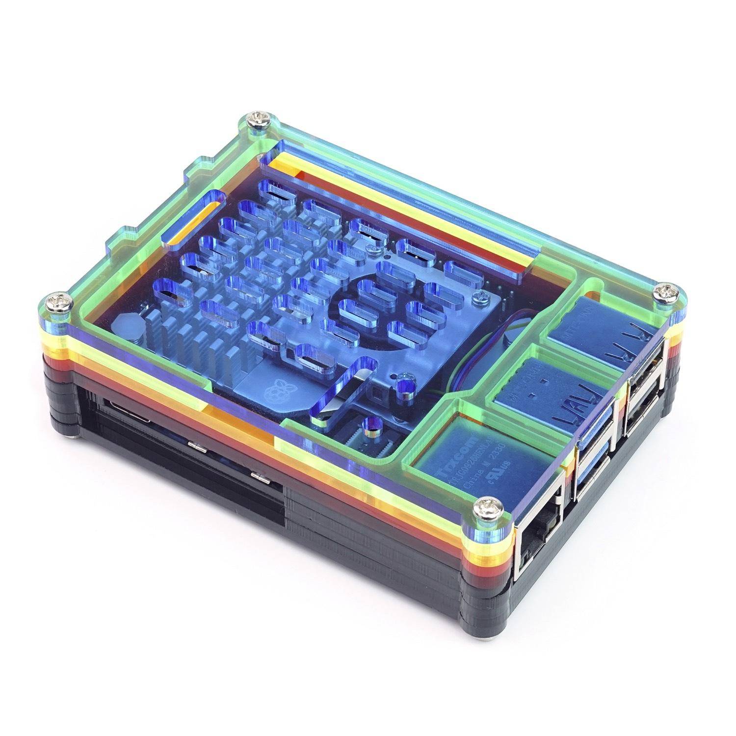 Acryl Gehäuse für Raspberry Pi 5 + Active Cooler, stackable, rainbow