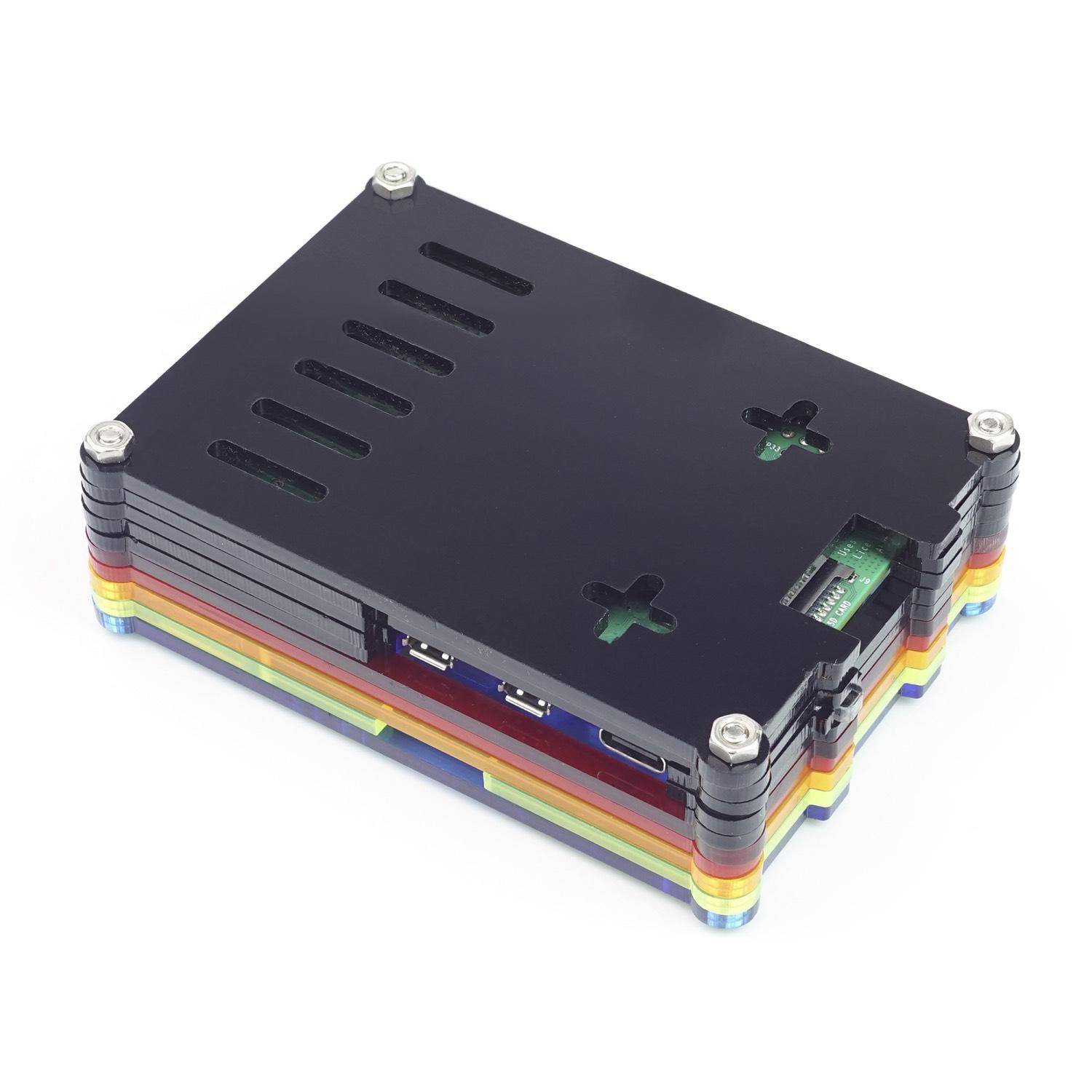 Acryl Gehäuse für Raspberry Pi 5 + Active Cooler, stackable, rainbow