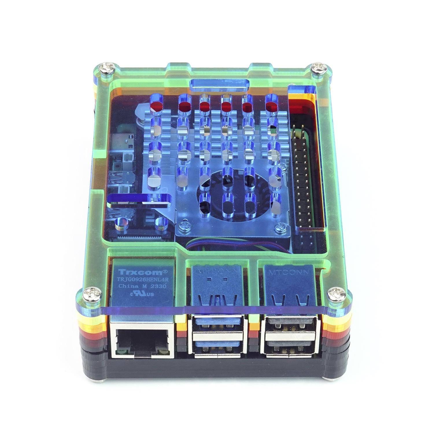 Acryl Gehäuse für Raspberry Pi 5 + Active Cooler, stackable, rainbow