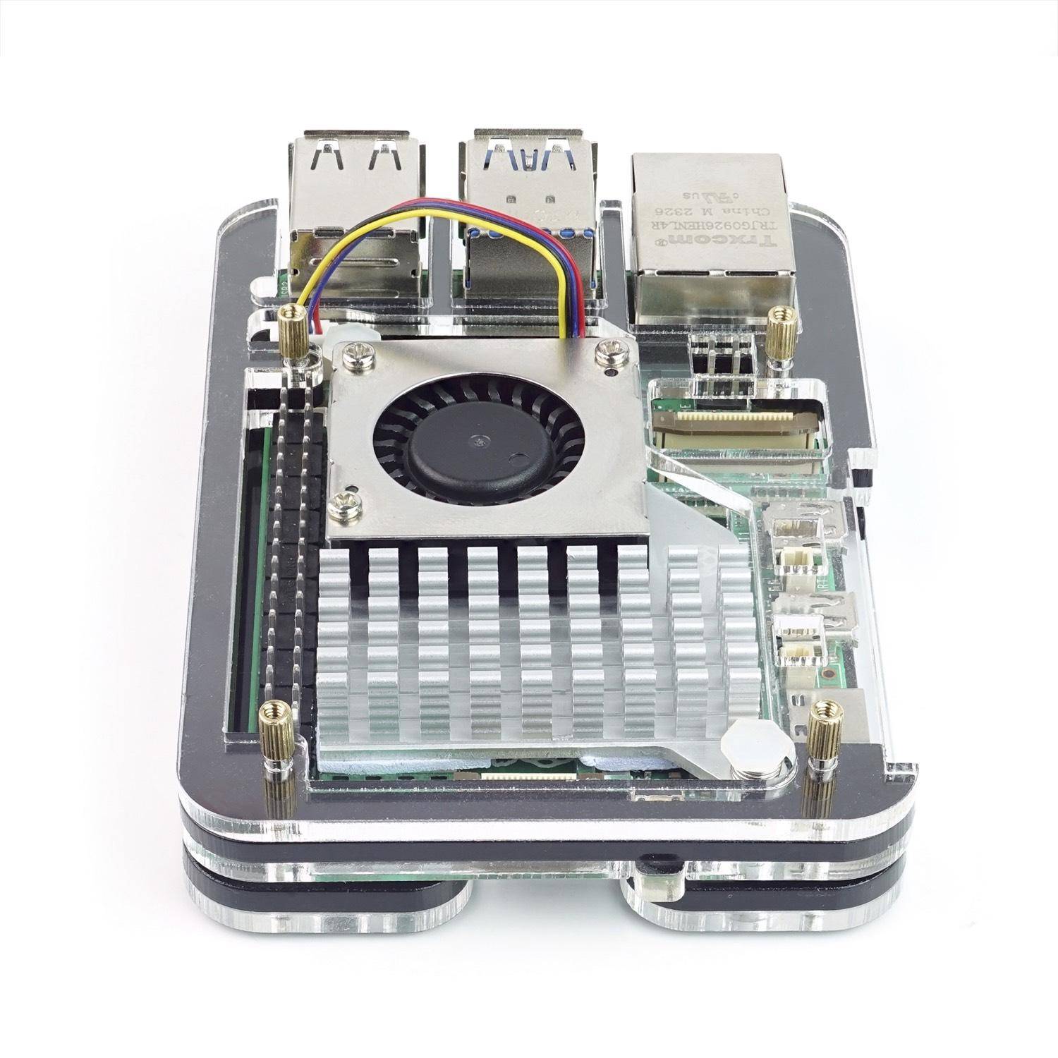 Slim Acryl Gehäuse für Raspberry Pi 5 + Active Cooler, stackable, transparent/schwarz