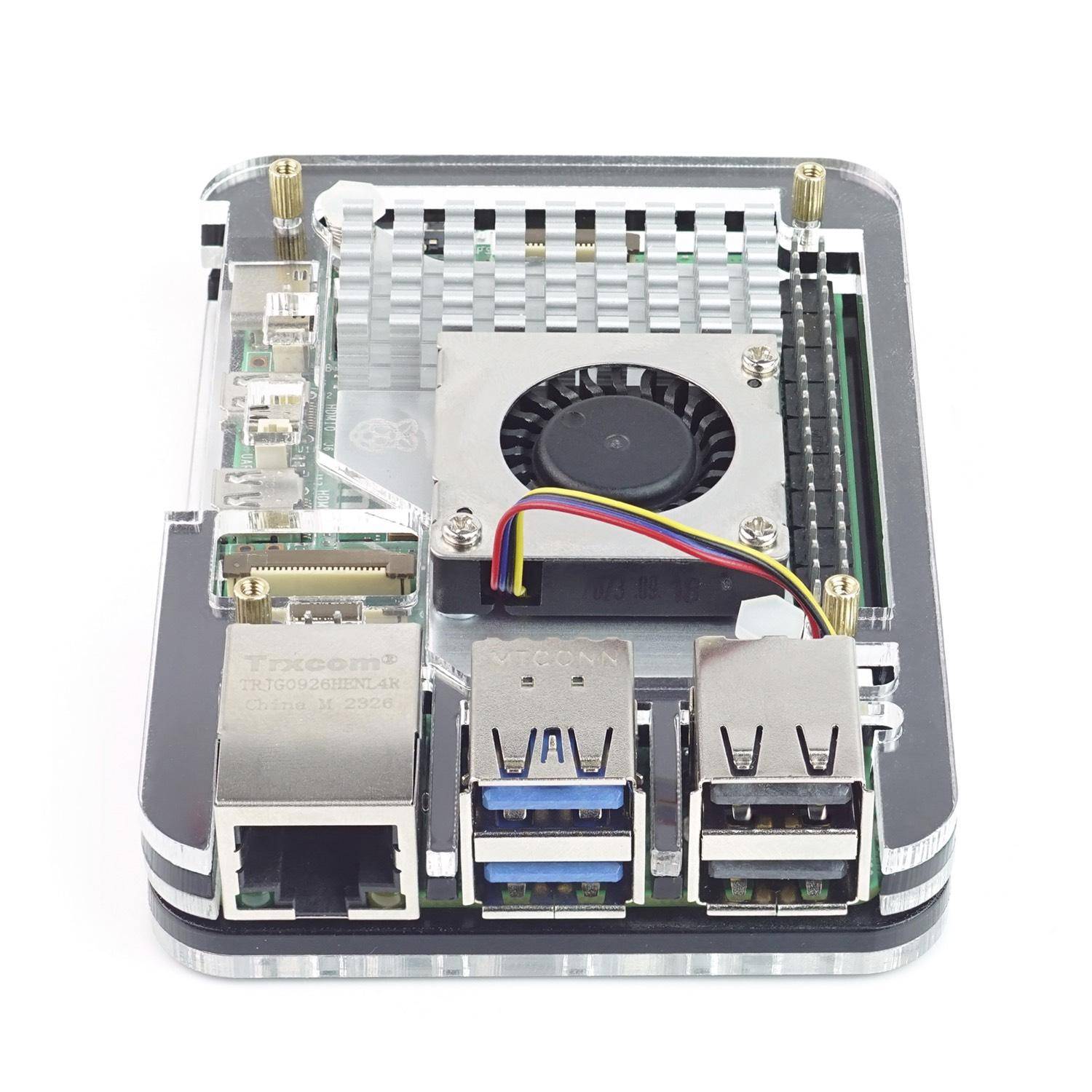 Slim Acryl Gehäuse für Raspberry Pi 5 + Active Cooler, stackable, transparent/schwarz