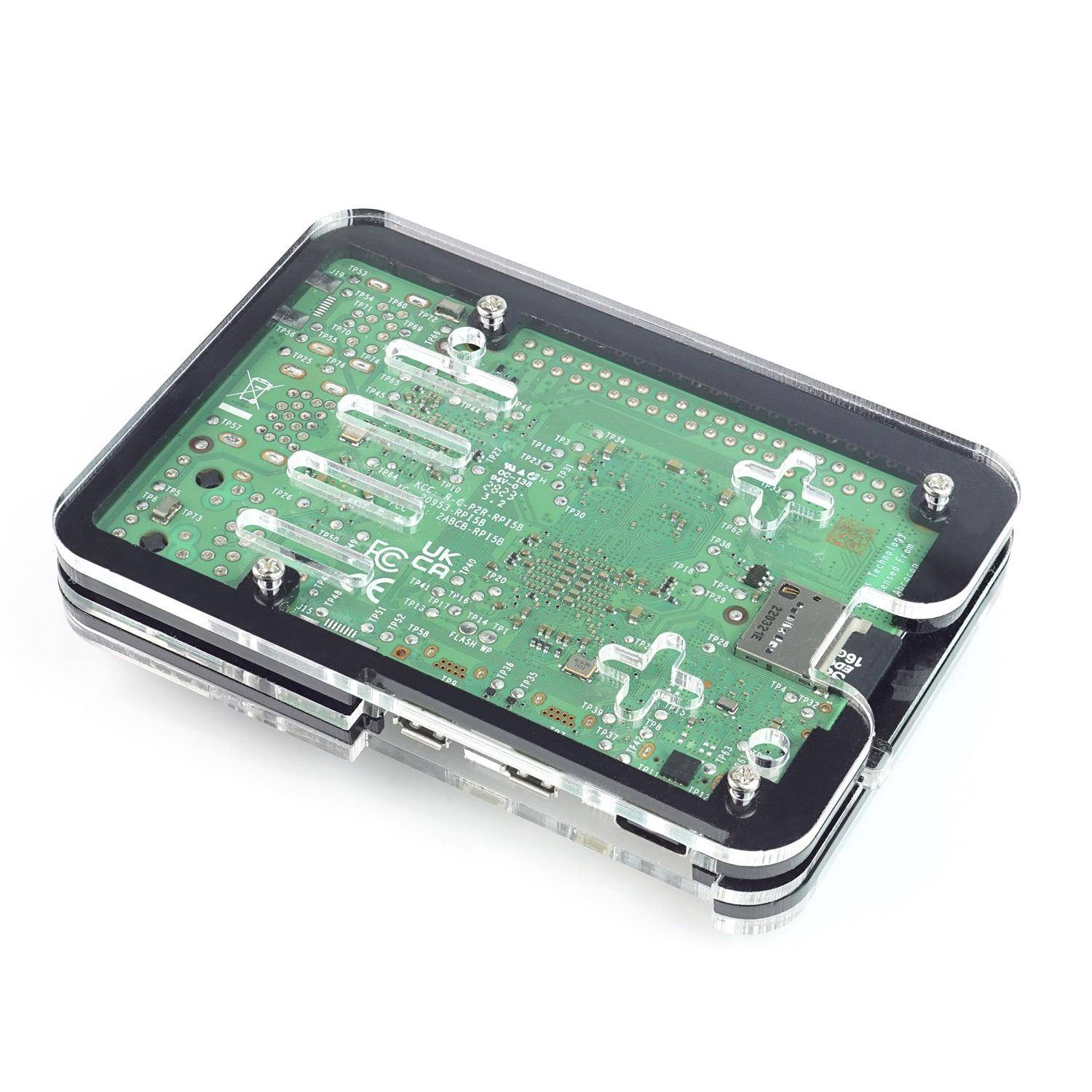 Slim Acryl Gehäuse für Raspberry Pi 5 + Active Cooler, stackable, transparent/schwarz