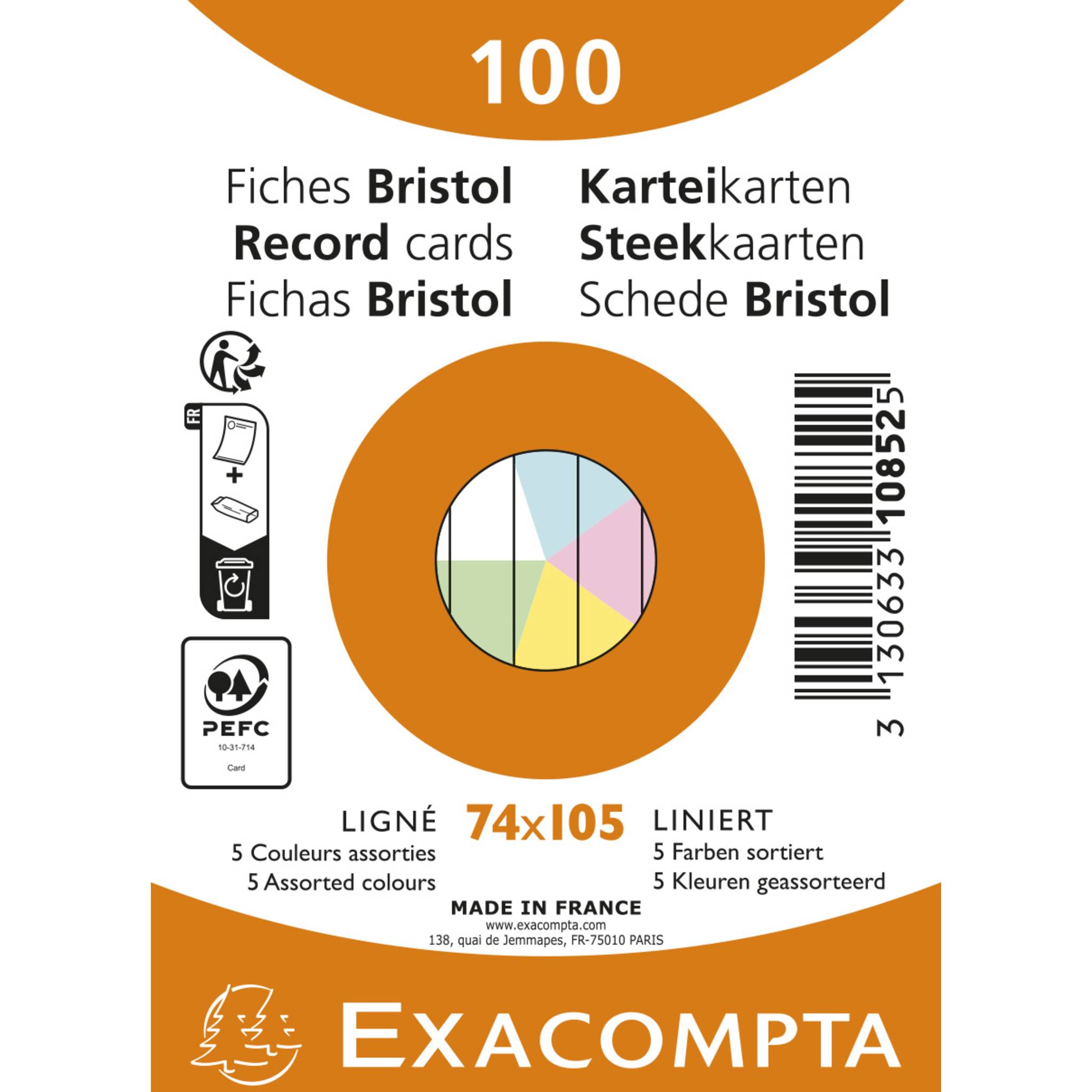 Exacompta 10852E 40x Karteikarten A7 Liniert