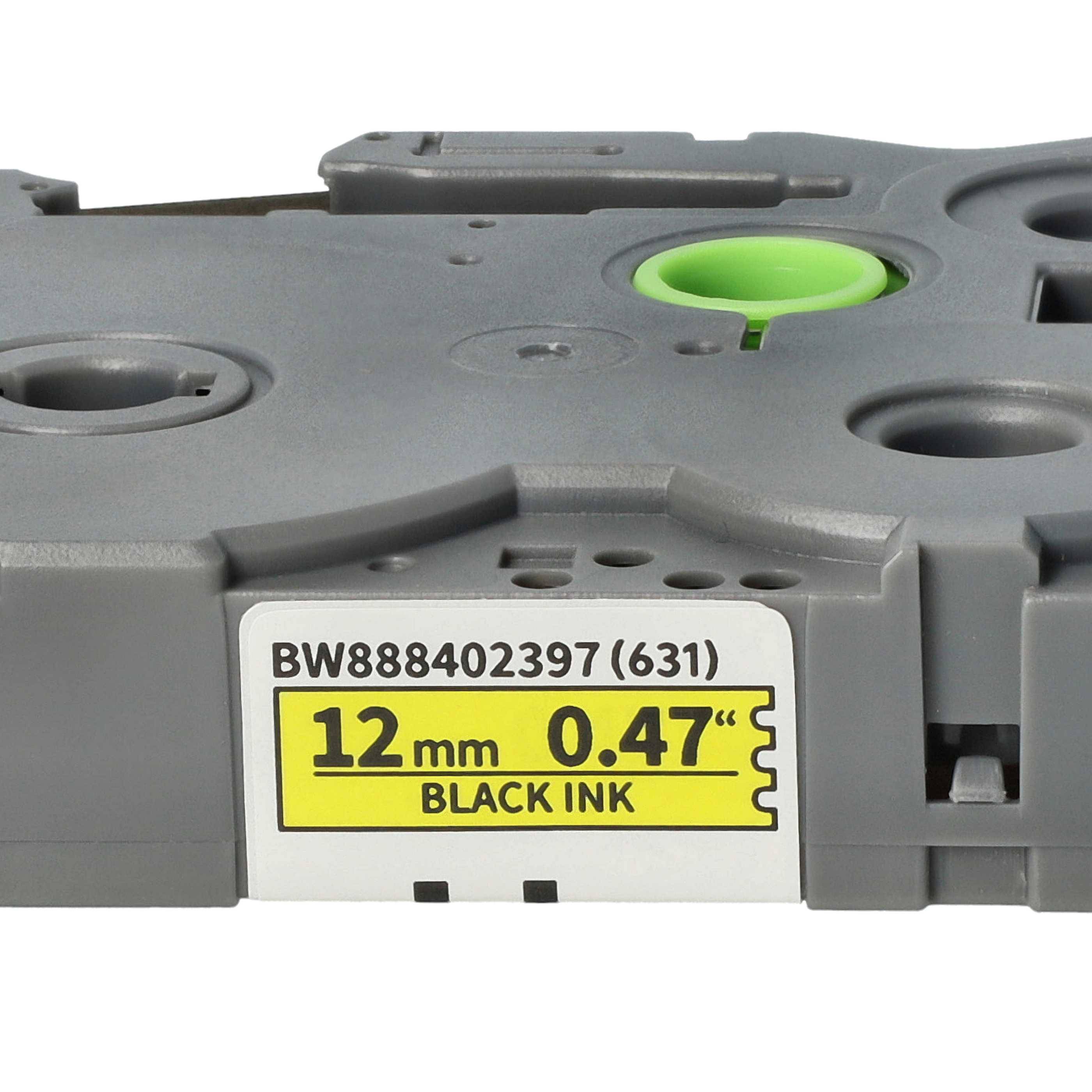 vhbw Schriftband-Kassette kompatibel mit Brother PT E110, E100B, E115, E105, E100, E100VP Etiketten-Drucker 4m x 12mm Schwarz auf Gelb, Laminiert