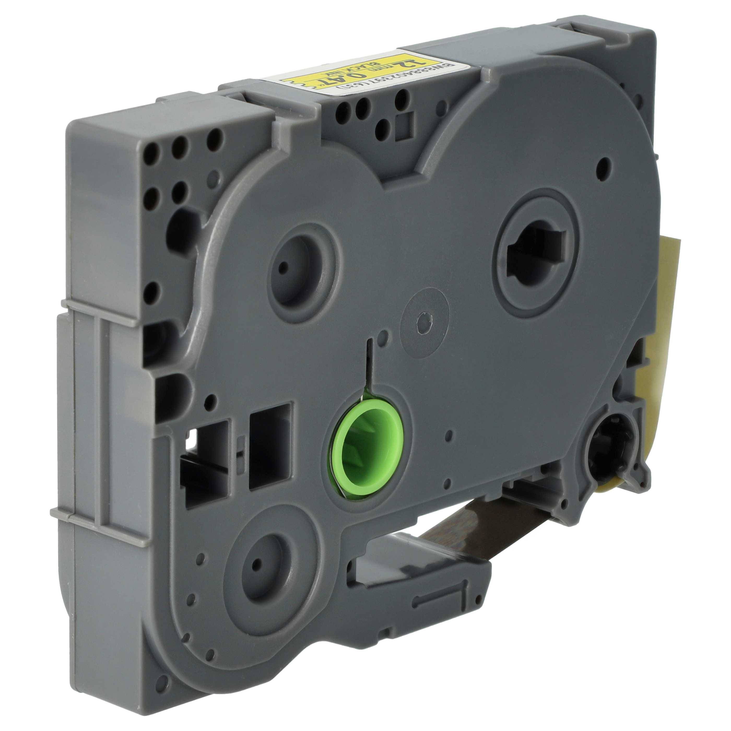 vhbw 1x Schriftband-Kassette kompatibel mit Brother PT 2100VP, 2100, 220, 210, 210E, 2110, 2200 Etiketten-Drucker 12mm Schwarz auf Gelb, Laminiert