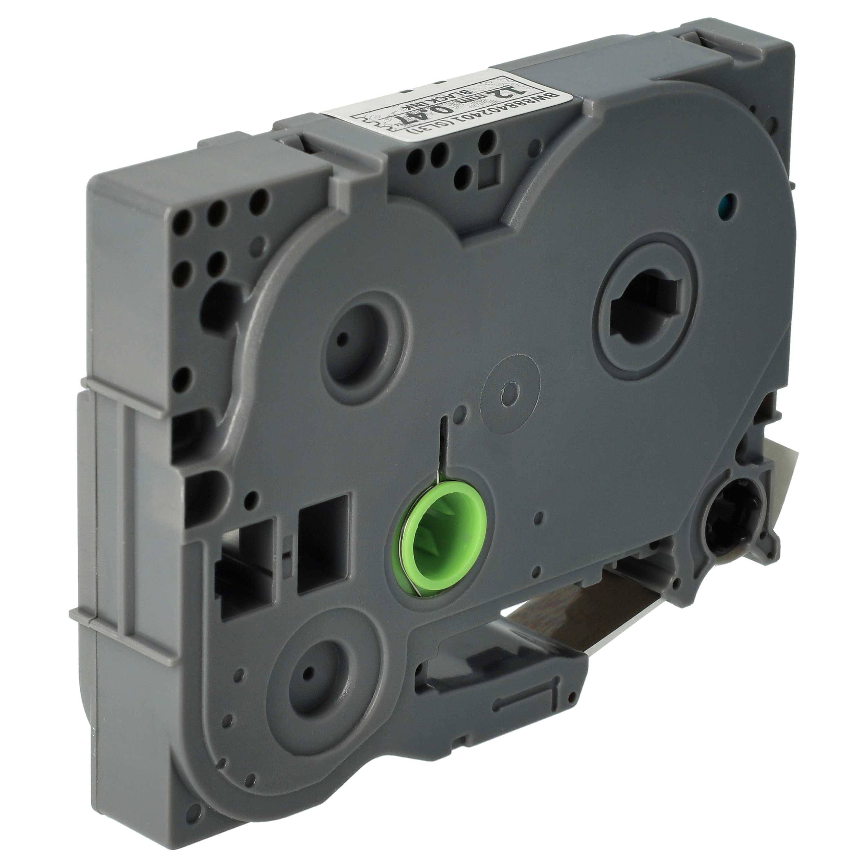 vhbw Schriftband-Kassette kompatibel mit Brother PT D200BW, D200DA Etiketten-Drucker 4m x 12mm Schwarz auf Weiß m. silberner Spitze, Laminiert