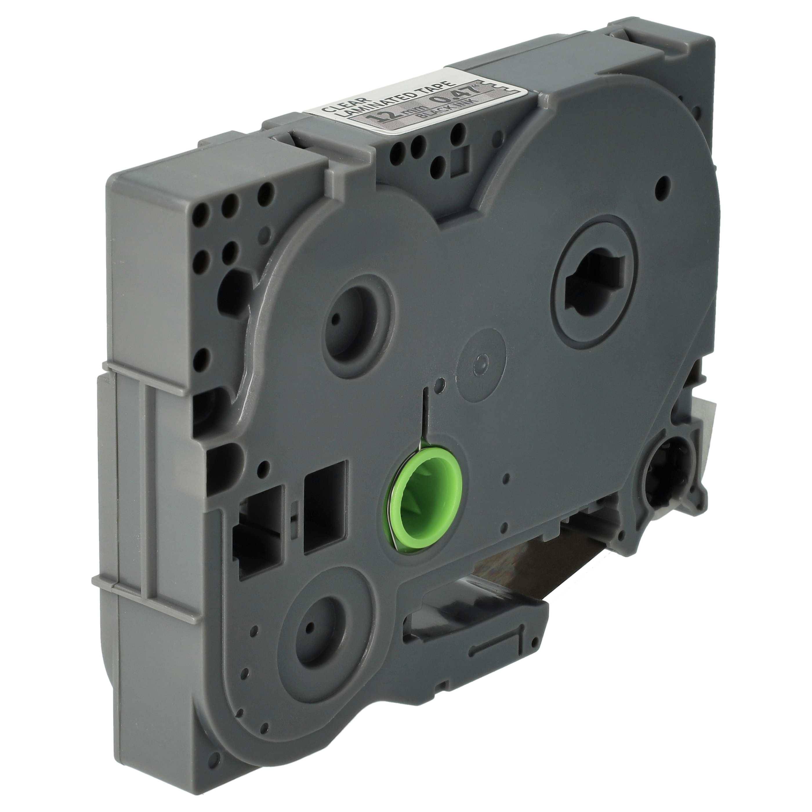 vhbw Schriftband-Kassette kompatibel mit Brother PT 1280, 1280CB, 1280BTS, 1280BT Etiketten-Drucker 4m x 12mm Schwarz auf Transparent, Laminiert