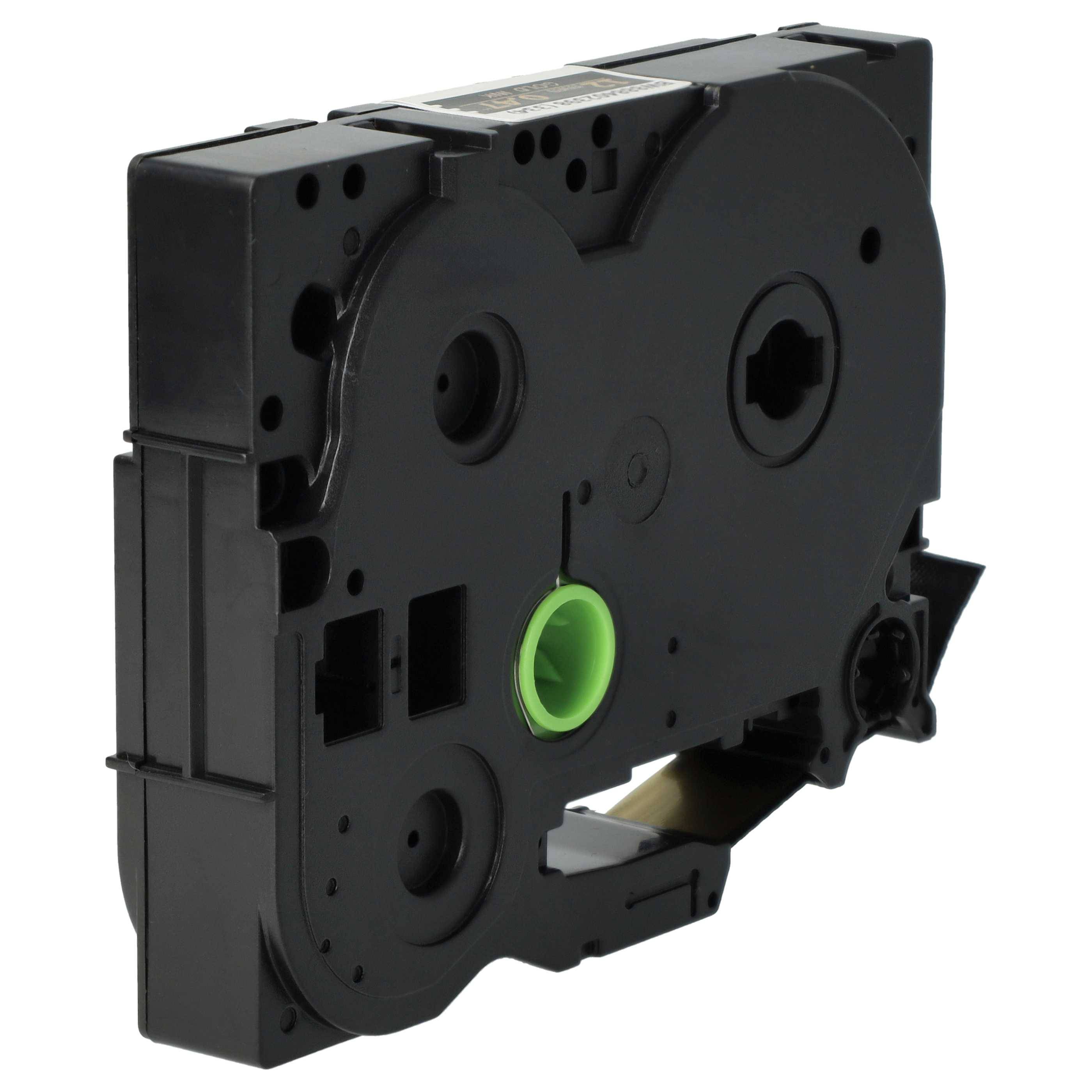 vhbw Schriftband-Kassette Textil kompatibel mit Brother PT D600, D450, D450VP, D400, D400VP, D215e Etiketten-Drucker 4m x 12mm Gold auf Schwarz