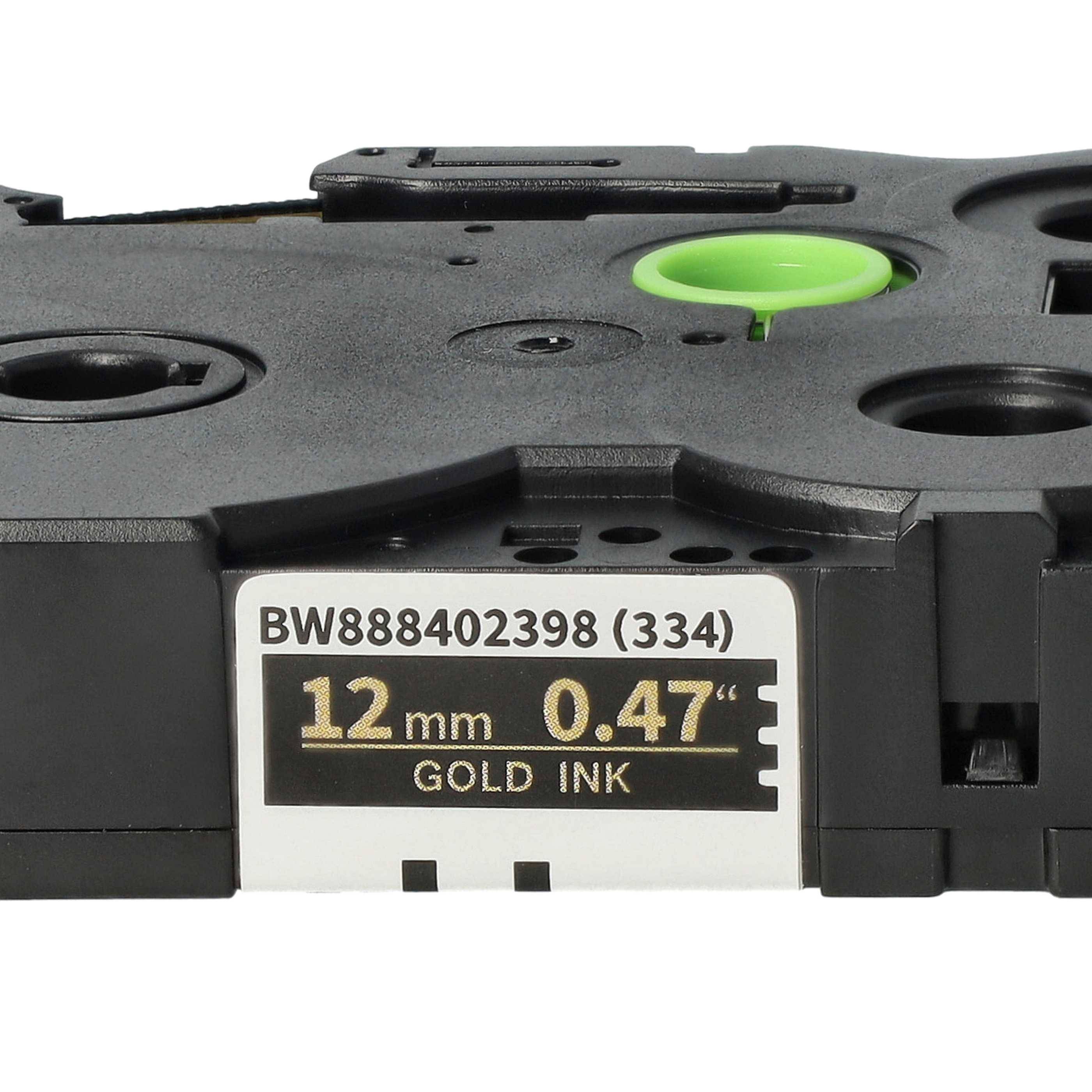 vhbw Schriftband-Kassette Textil kompatibel mit Brother PT D210, D210BK, D201, D210VP, D201CS, D202 Etiketten-Drucker 4m x 12mm Gold auf Schwarz