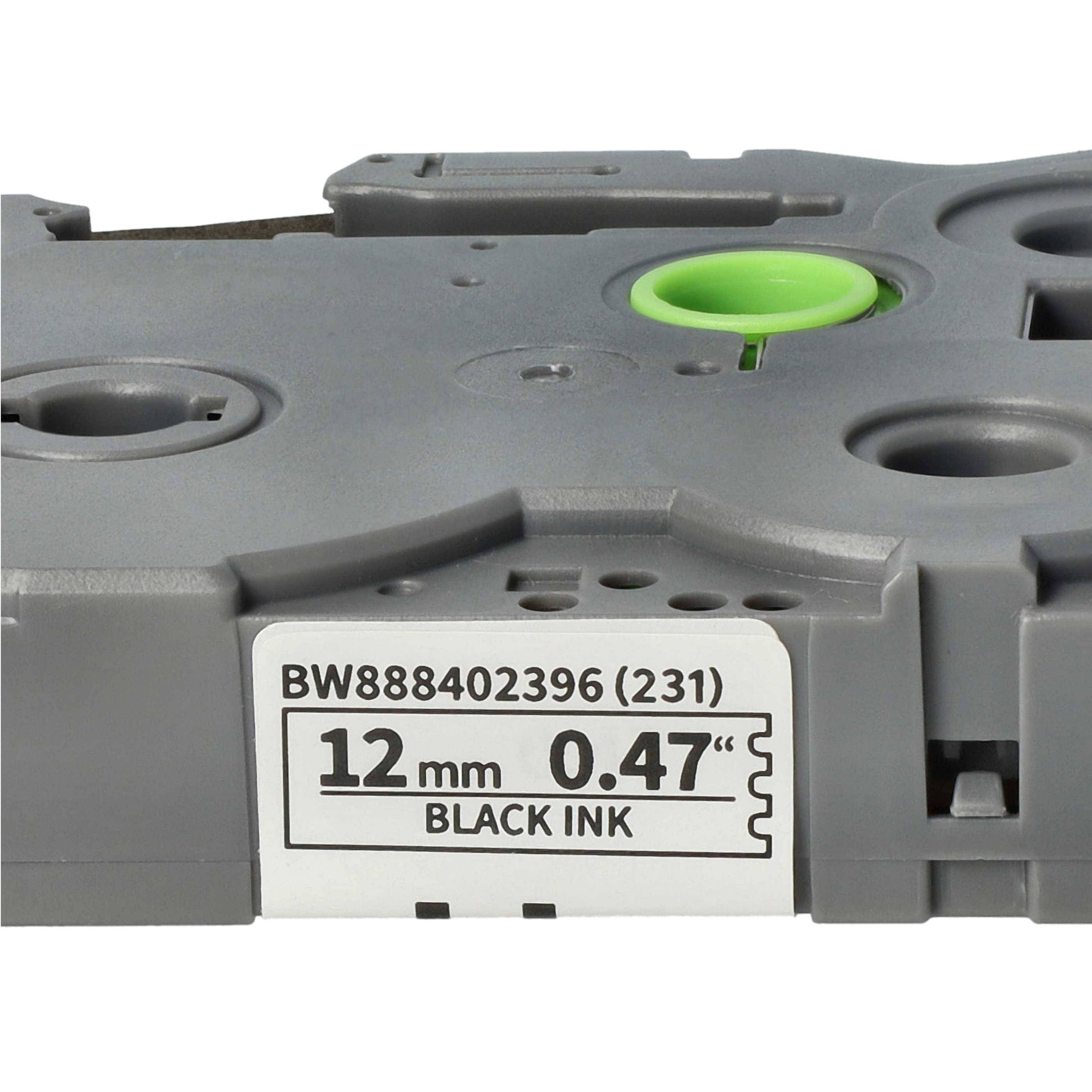 vhbw Schriftband-Kassette kompatibel mit Brother PT H107B, H101TB, H105, H108, H108GT, H105VP Etiketten-Drucker 4m x 12mm Schwarz auf Weiß