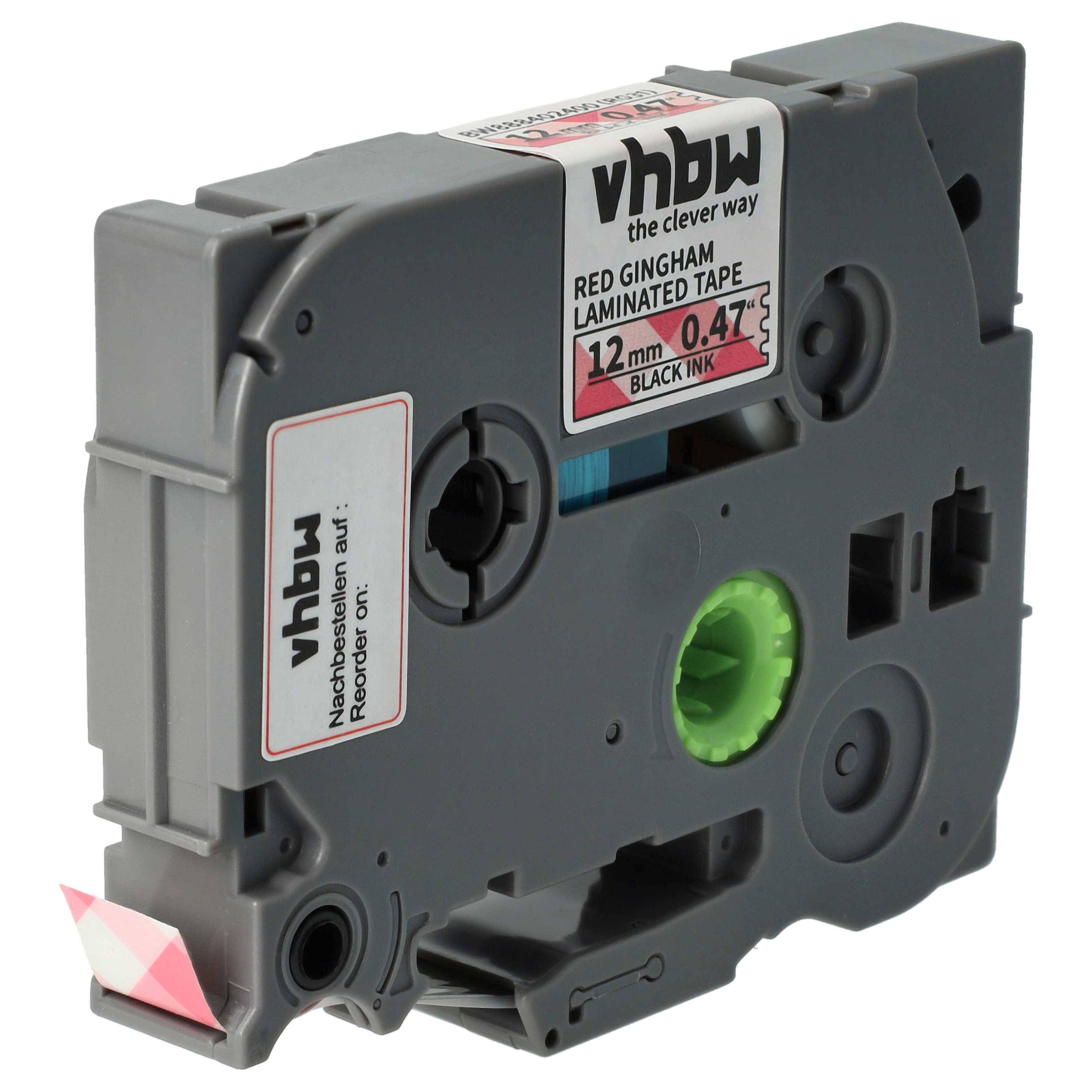 vhbw Schriftband-Kassette kompatibel mit Brother PT 50 Years | 520, 530, 500-Serie Etiketten-Drucker 4m x 12mm Schwarz auf Rot kariert, Laminiert