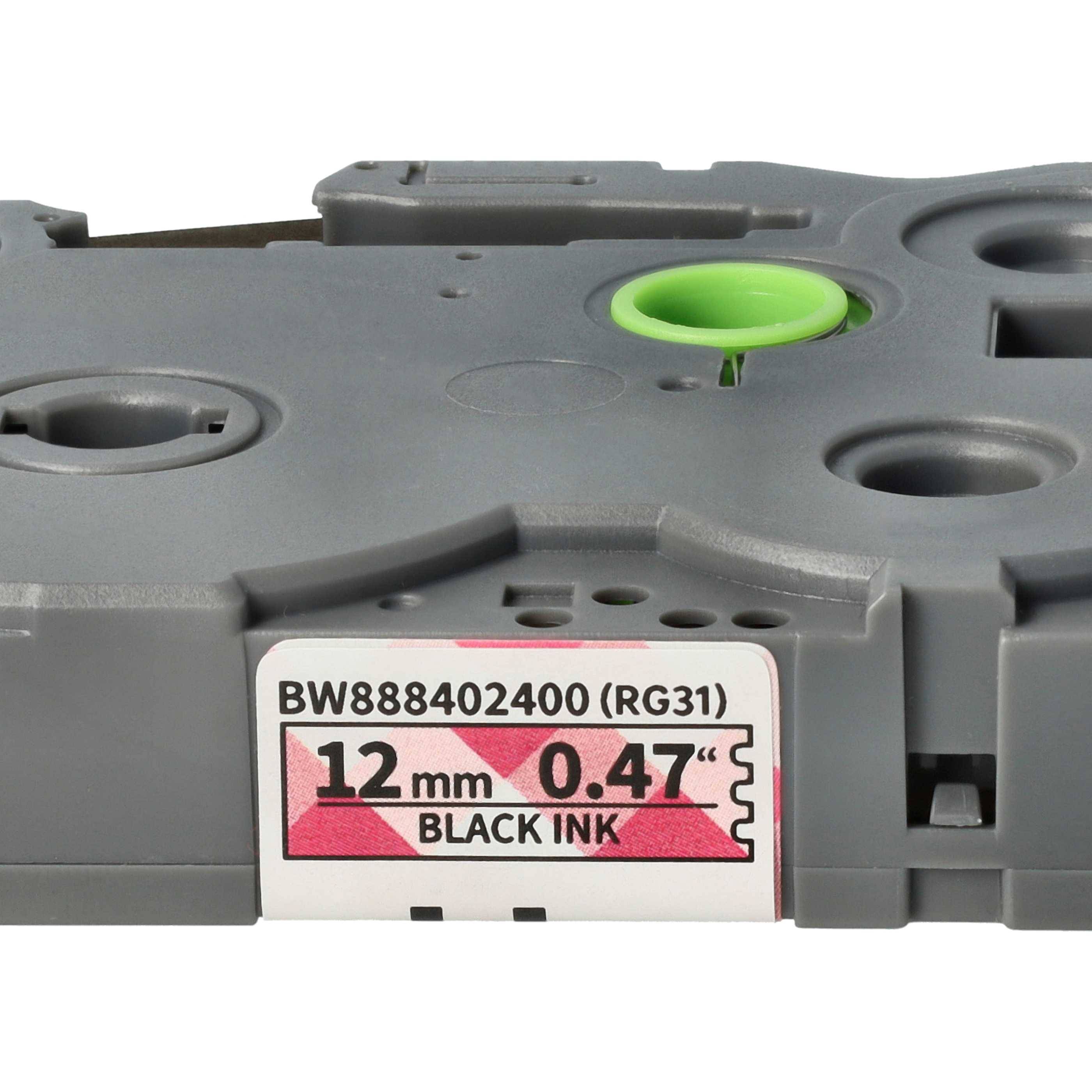 vhbw Schriftband-Kassette kompatibel mit Brother PT 1280SR, 1280DT, 1280SP, 1280TG Etiketten-Drucker 4m x 12mm Schwarz auf Rot kariert, Laminiert