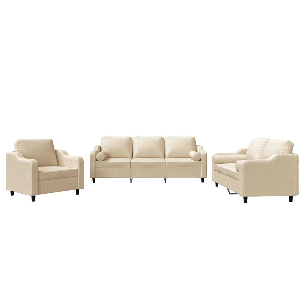 vidaXL 3-tlg. Sofagarnitur mit Kissen Creme Stoff