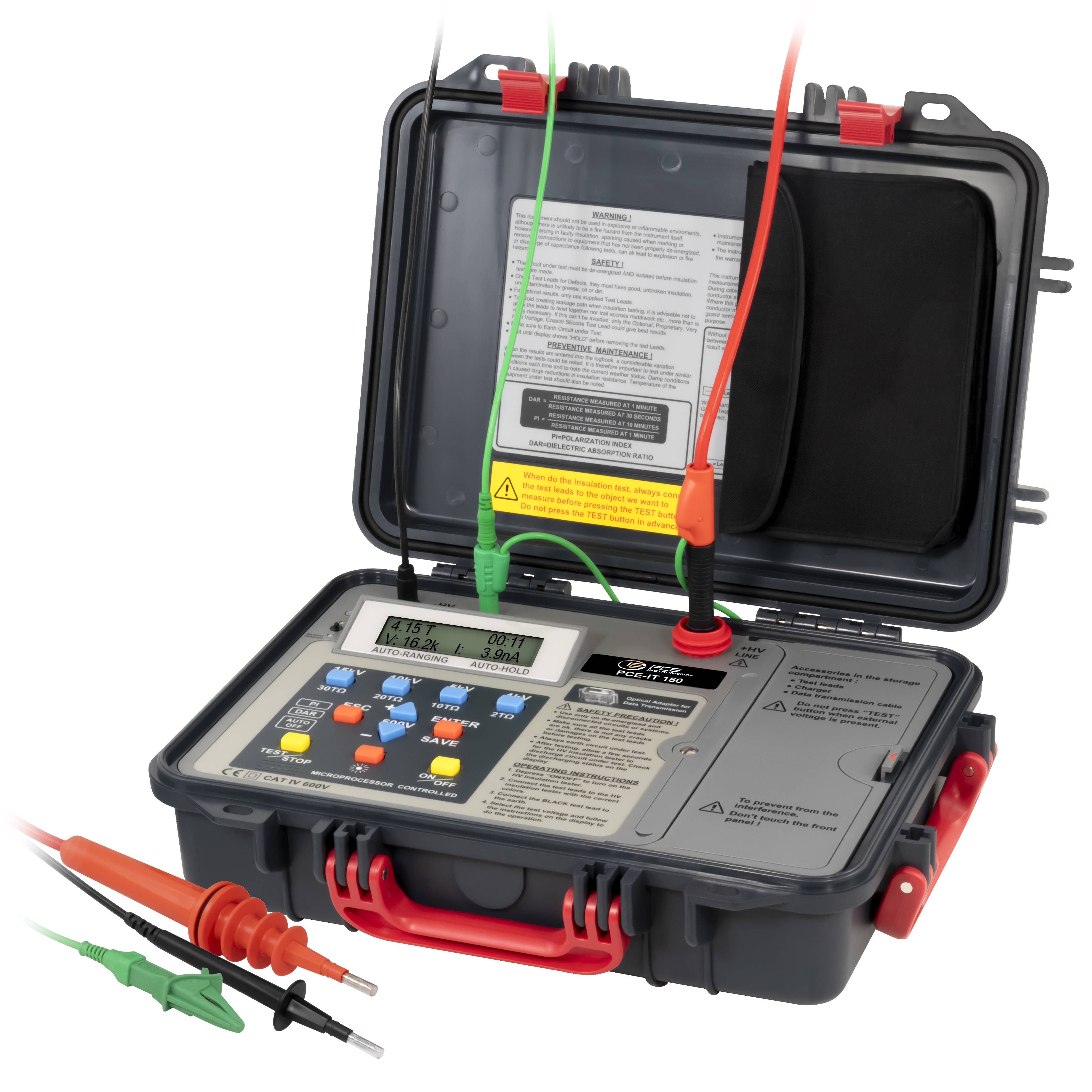 PCE Instruments Isolationsmessgerät PCE-IT 150 Isolationswiderstand bis 30 TΩ |inkl. Software & Speicher |CAT IV 600 V