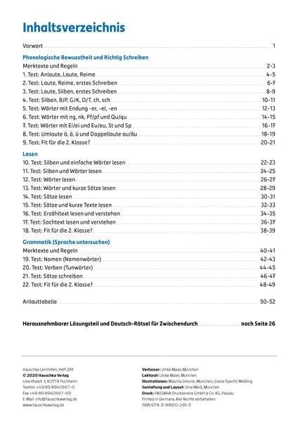Übungsheft mit Tests in Deutsch 1. Klasse