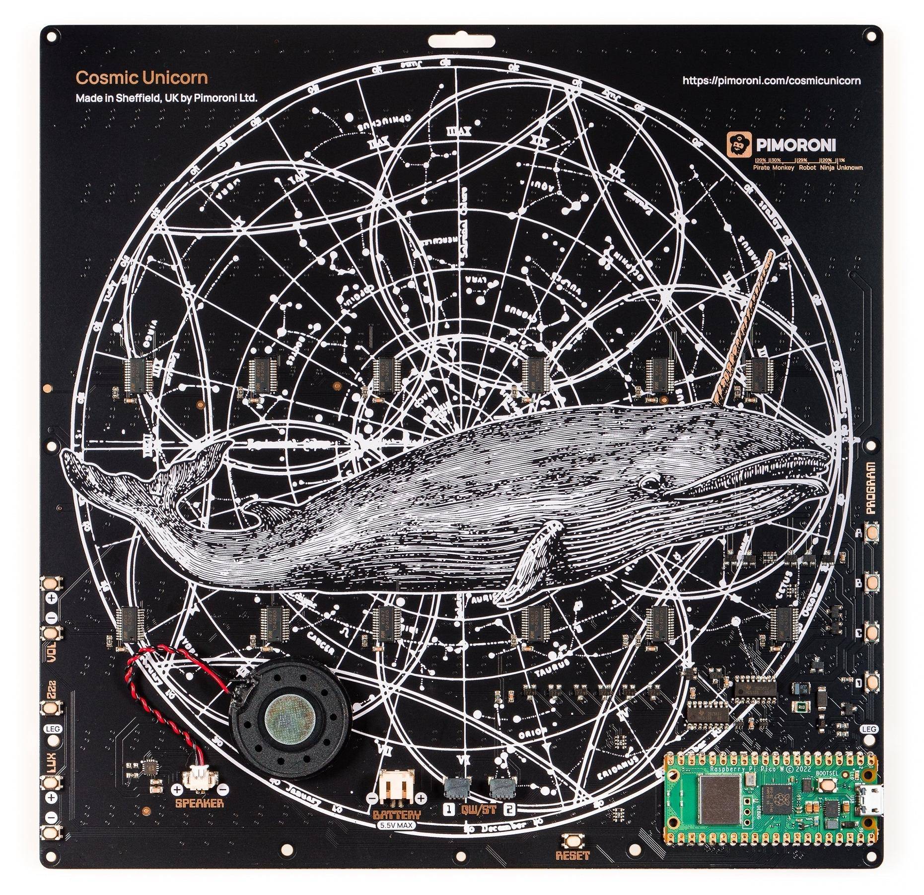 Pimoroni Cosmic Unicorn, 32x32 RGB-LED-Matrix, RP2040, Batteriebetrieb, 2,4 GHz Wireless, 1024 LEDs