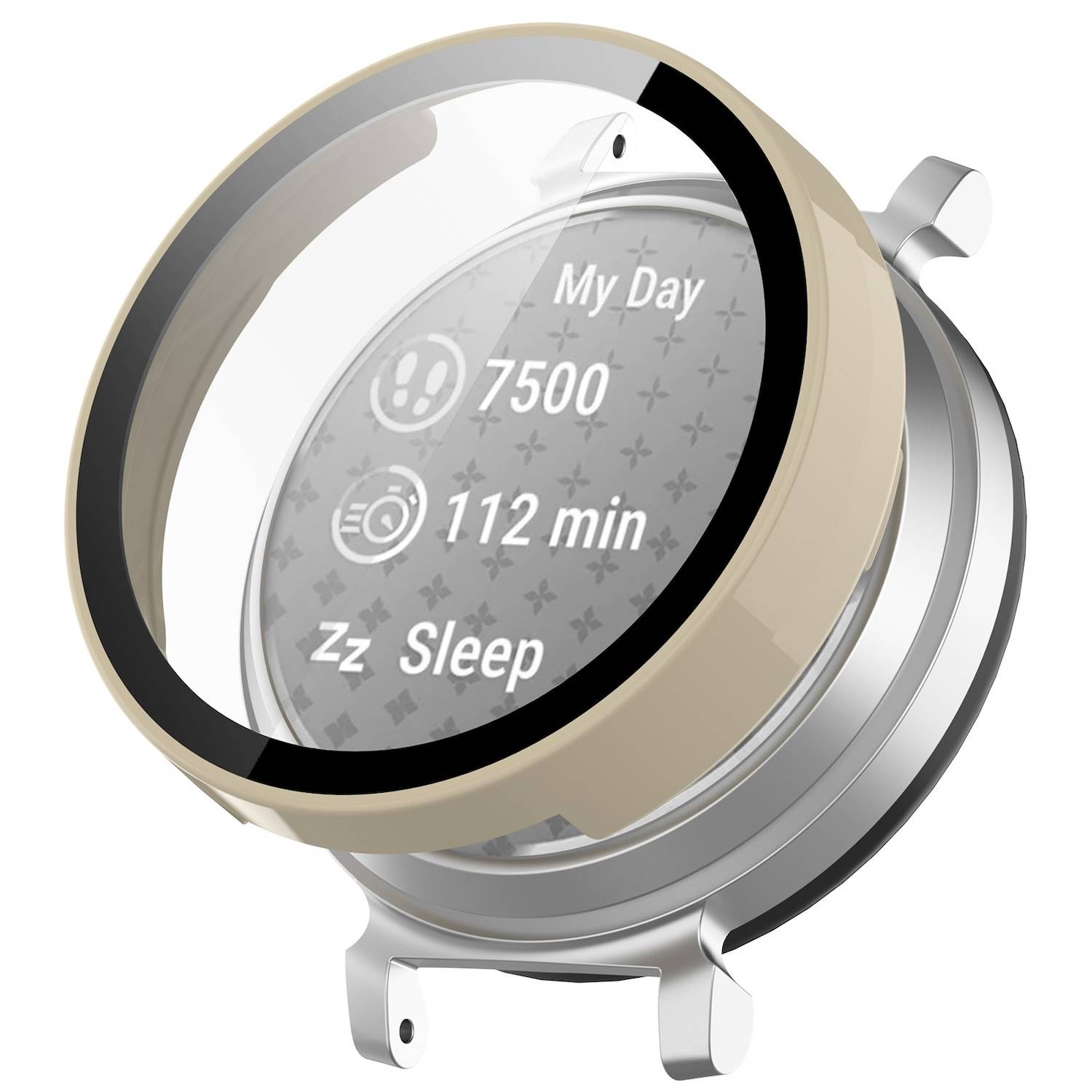 Für Garmin Lily 2 Kunststoff PC Smart Watch Hülle + H9 Schutz Hart Glas Beige