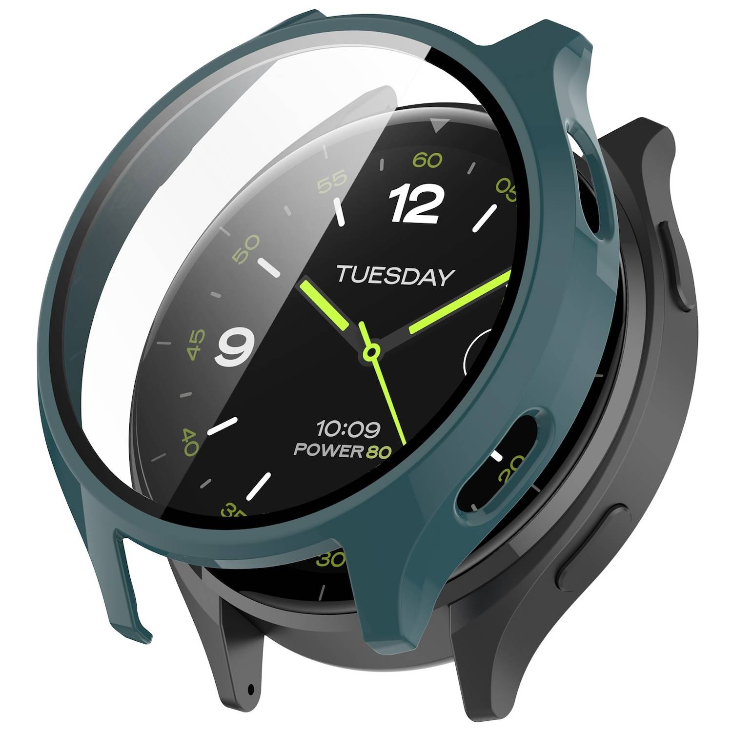 Für Xiaomi Watch 2 Kunststoff PC Smart Watch Hülle + H9 Schutz Hart Glas Dunkelgrün
