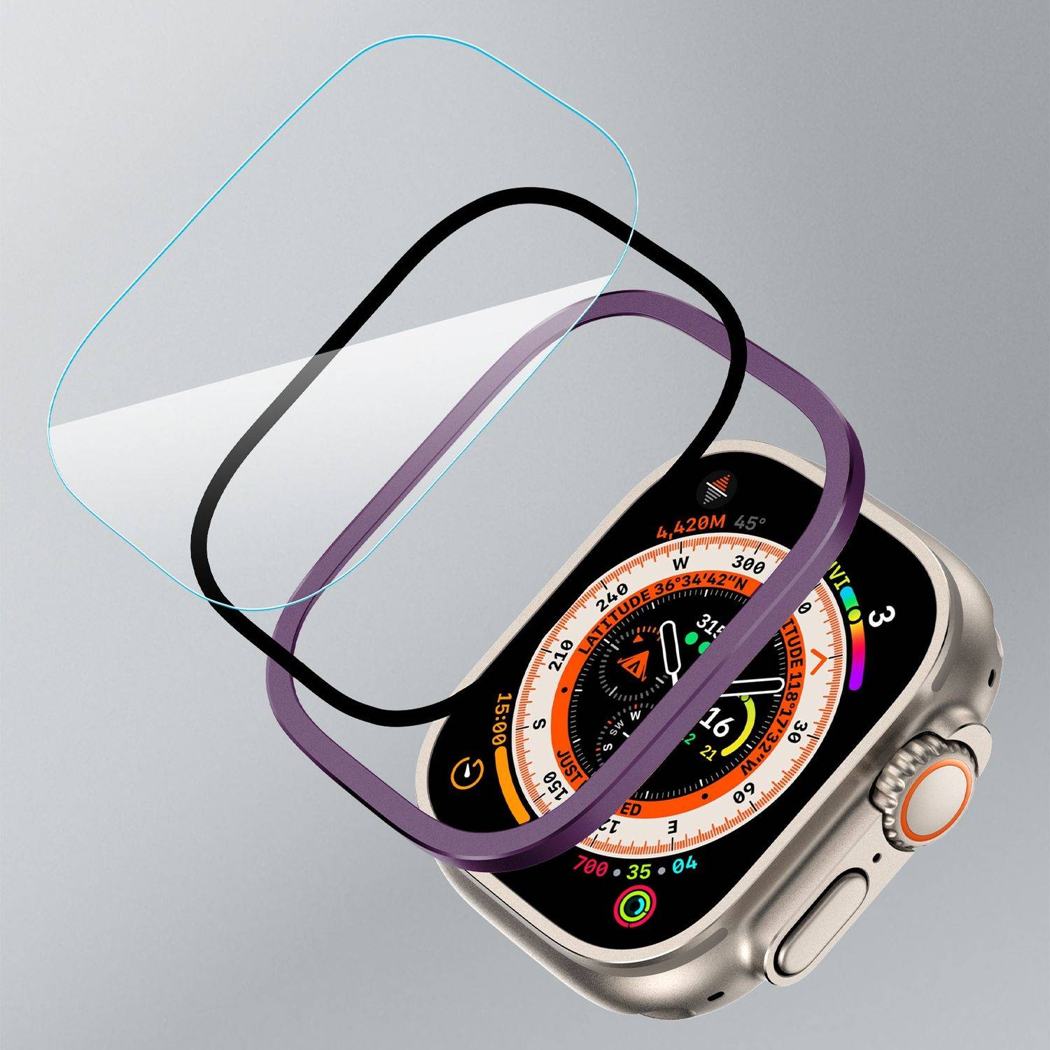 Für Apple Watch Ultra 49mm Aluminiumlegierung Hülle + Hart Glas Lila