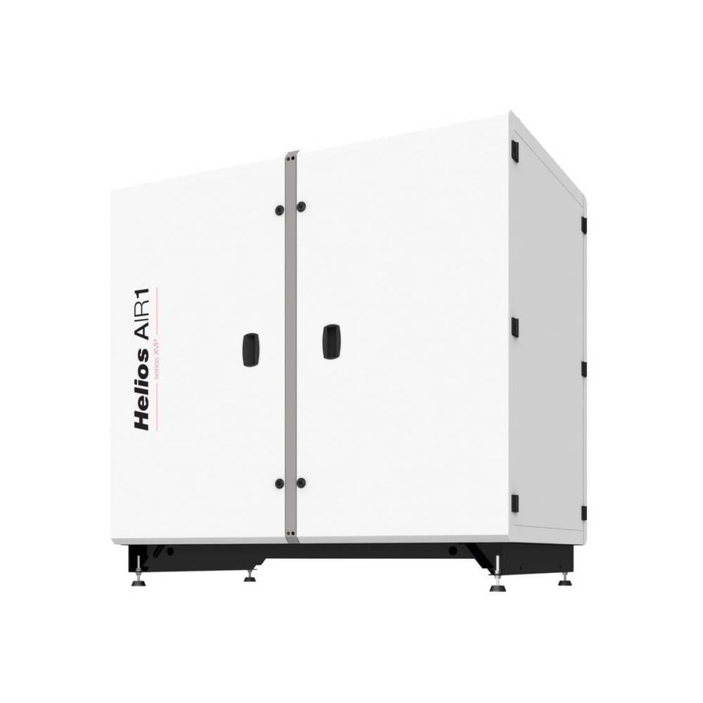 Gewerbliche Luftbehandlungsanlage mit der Bezeichnung 'Helios AIR1', auf einer Plattform positioniert.
