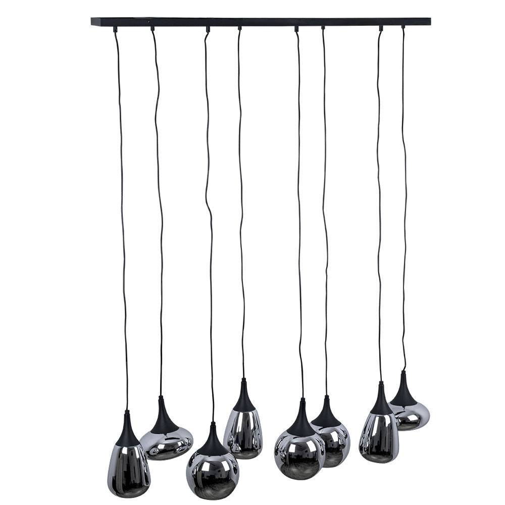 Pendelleuchte Glas 8 flammig Esstischlampe schwarz Hängeleuchte Esszimmer Glas chrom bedampft, unterschiedliche Lampenschirme, 8x E14, LxH 115x150