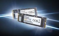 Zwei NVMe M.2 Solid-State-Drives nebeneinander auf blauem Lichtsteifen-Hintergrund