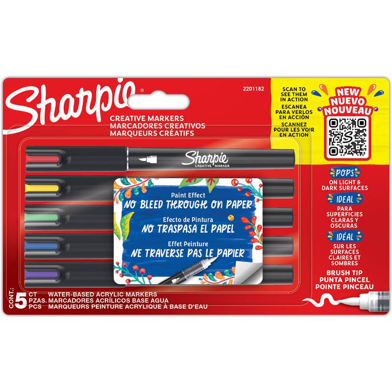Sharpie Brush Kreativ-Marker, Pinselspitze, 5er Blister