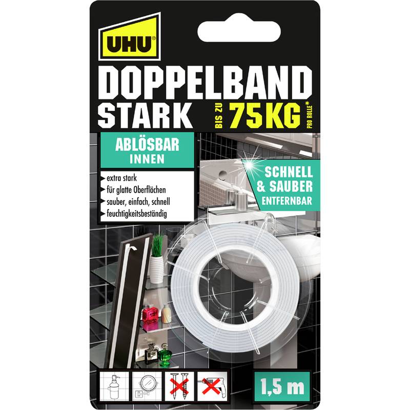 UHU Montage-Klebeband STARK, doppelseitig, bis 75 kg, weiß