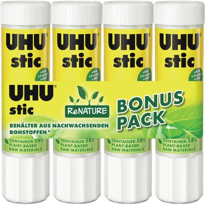 UHU Klebestift stic ReNATURE, lösemittelfrei, 4 x 21 g