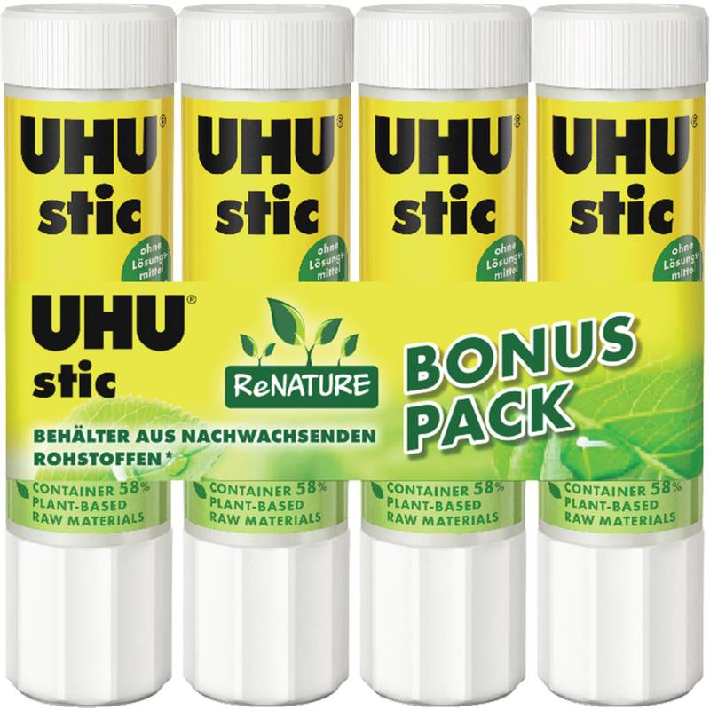 UHU Klebestift stic ReNature, lösemittelfrei, 4 x 21 g