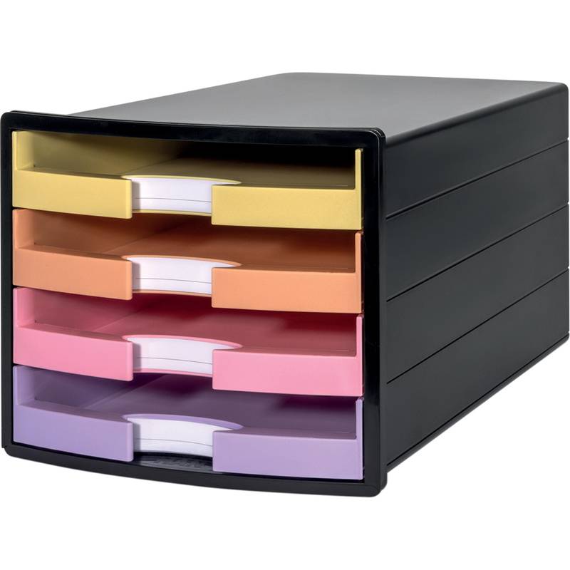 HAN Schubladenbox IMPULS, 4 offene Schübe, schwarz/pastell