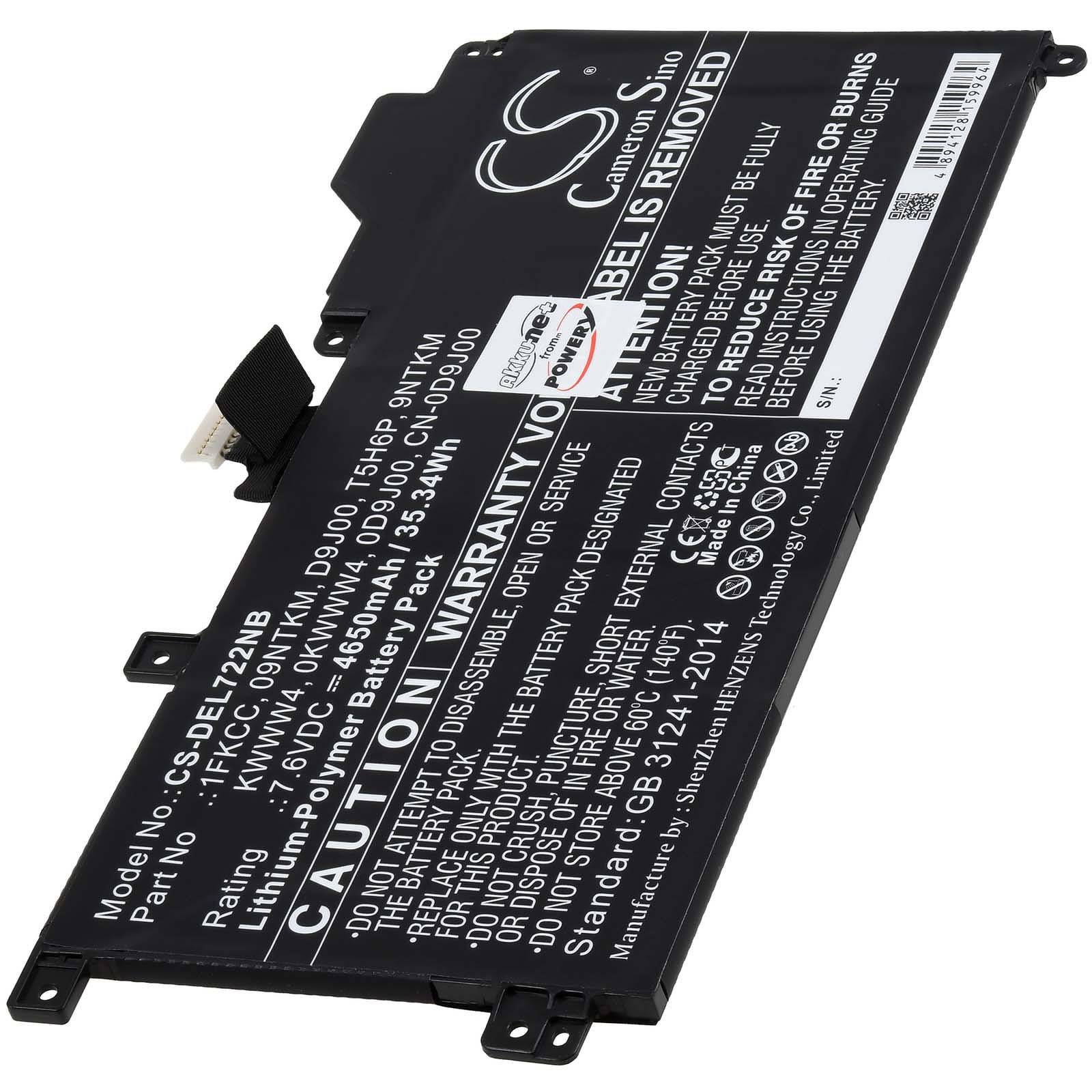Powery Akku passend für Laptop Dell Latitude 7200 2-in-1 Latitude 12 7200 Typ 09NTKM, 7,6V, Li-Polymer