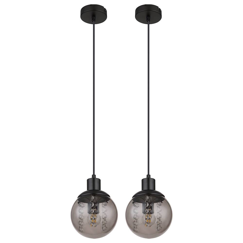 Pendellampe Esstischleuchte Hängeleuchte Wohnzimmer, Glas rauch, Metall schwarz, 1x E27, DxH 15 x 150 cm, 2er Set