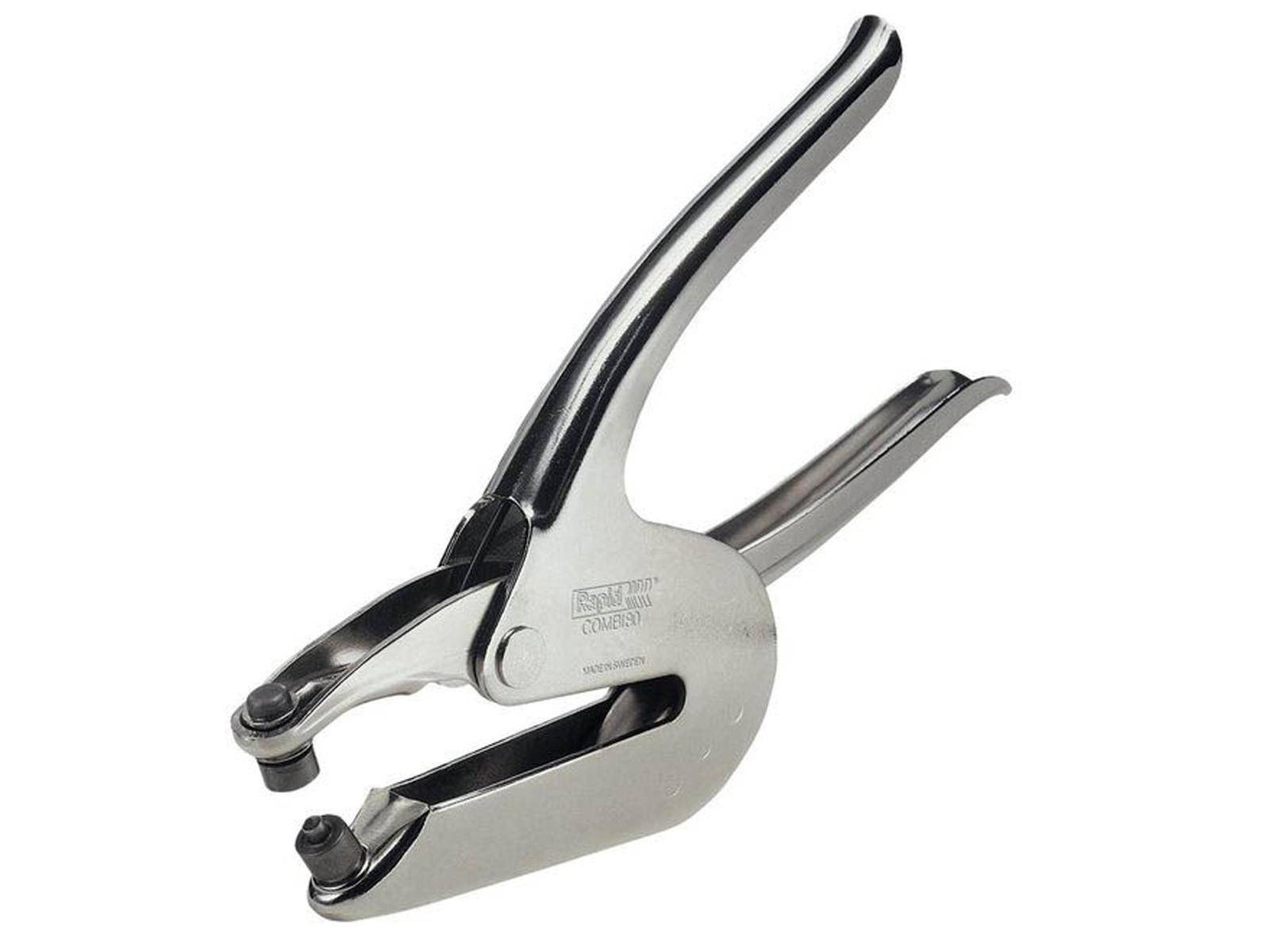 Ein Lochzangen-Werkzeug aus Edelstahl mit ergonomischen Griffen, das zum präzisen Lochen von Materialien wie Leder oder Papier entwickelt wurde.