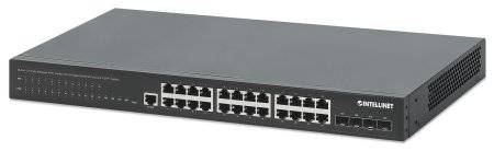 INTELLINET 28-Port L2+ Fully Managed PoE+ Switch mit 24 Gigabit Ethernet-Ports und 4 SFP+ Uplinks