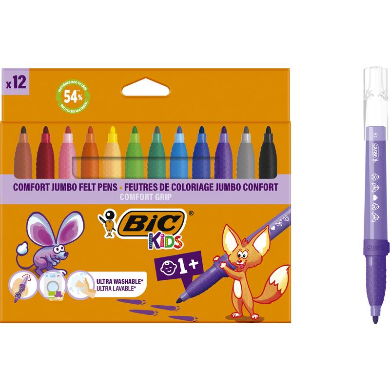 BIC KIDS Fasermaler Comfort Jumbo, 12er Kartonetui