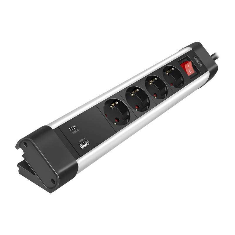 LogiLink Tisch-Steckdosenleiste, 4-fach, 2x USB,mit Schalter