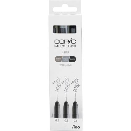 COPIC Fineliner MULTILINER, grau/schwarz, 3er Set
