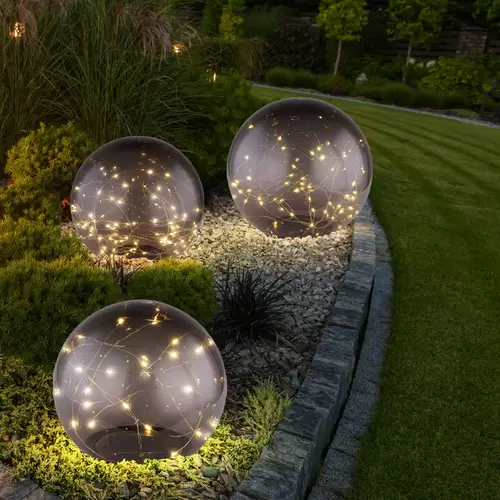 Solarlampe Gartendeko Solarkugeln Außen LED Gartenlampe Erdspieß, rauch, D 15 cm, 20 cm, 25 cm, 3er Set Solarlampe Gartendeko Solarkugeln Außen LED Gartenlampe Erdspieß, rauch, D 15 cm, 20 cm, 25 cm, 3er Set