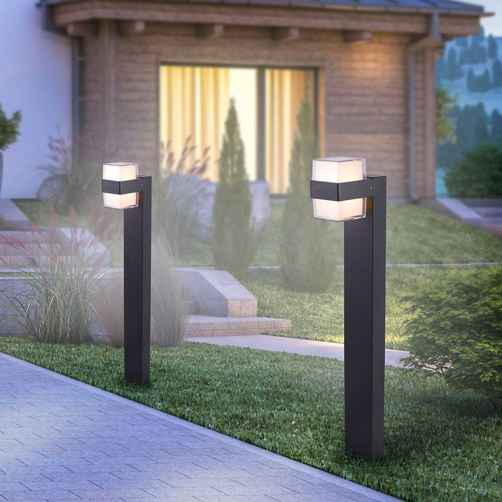 Stehlampe Stehleuchte Wegelampe Außenlampe Pollerleuchte, Wetterfest IP44 2 flammig, anthrazit, 2x LED 8W 700Lm 3000K, LxBxH 15x9,5x75cm