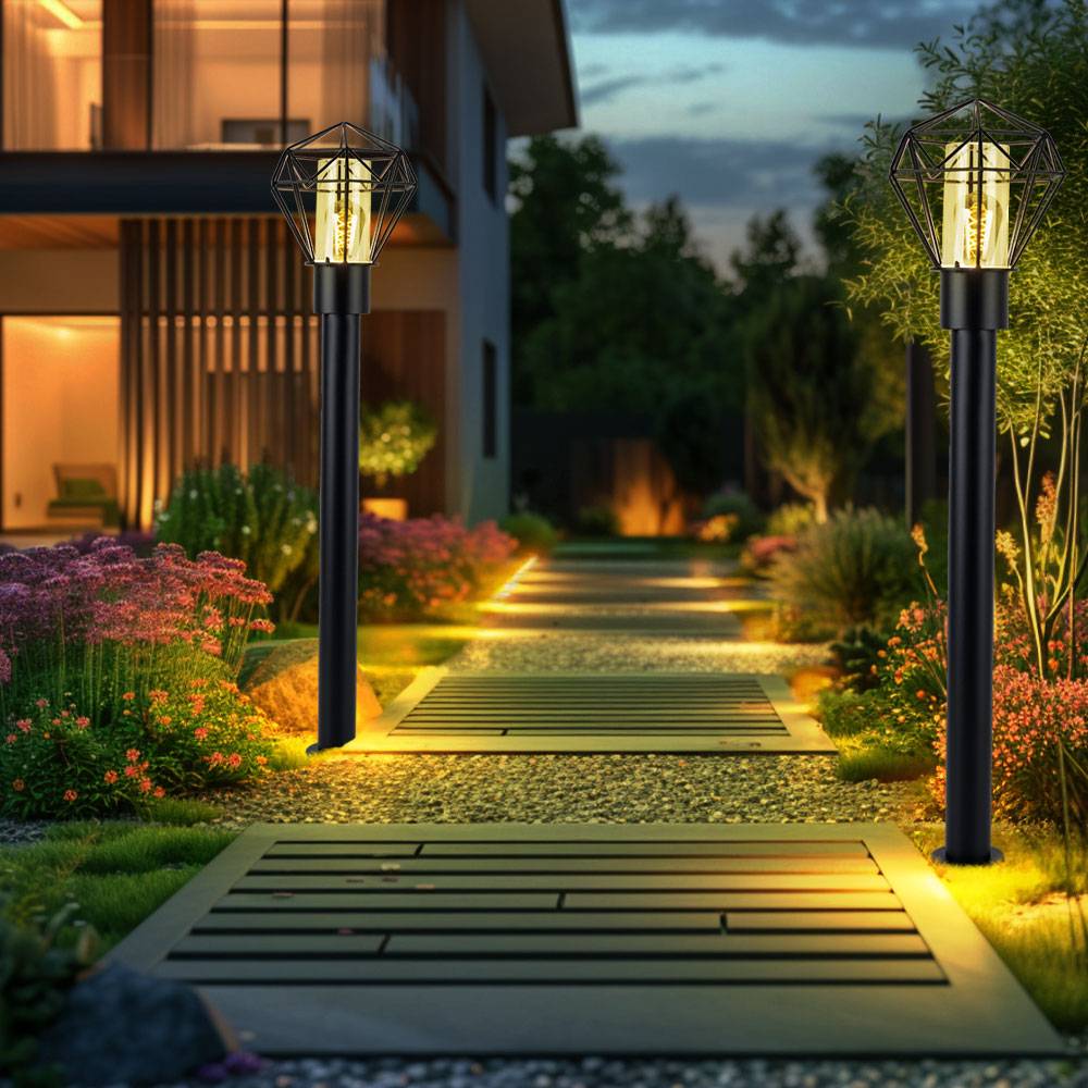 Stehlampe dimmbar mit Fernbedienung Terrassenlampe Außenleuchte Industriell LED Wegelampe schwarz Edelstahl Sockelleuchte, RGB Farbwechsel, 8,5W