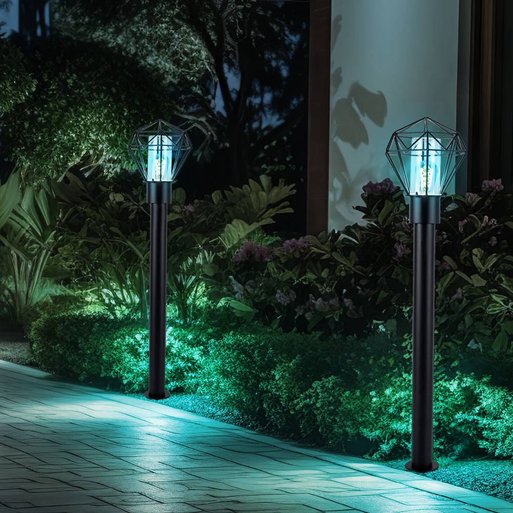 Smart LED Stehlampe dimmbar Terrassenlampe Außenleuchte Industriell LED Wegelampe schwarz Edelstahl Sockelleuchte, RGB Farbwechsel, 8,5W 806lm