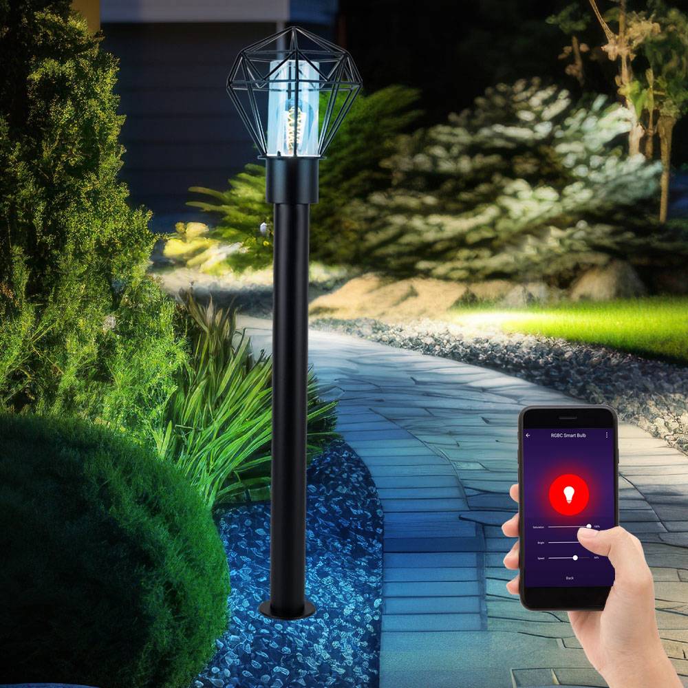 Smart LED Stehlampe dimmbar Terrassenlampe Außenleuchte Industriell LED Wegelampe schwarz Edelstahl Sockelleuchte, RGB Farbwechsel, 8,5W 806lm