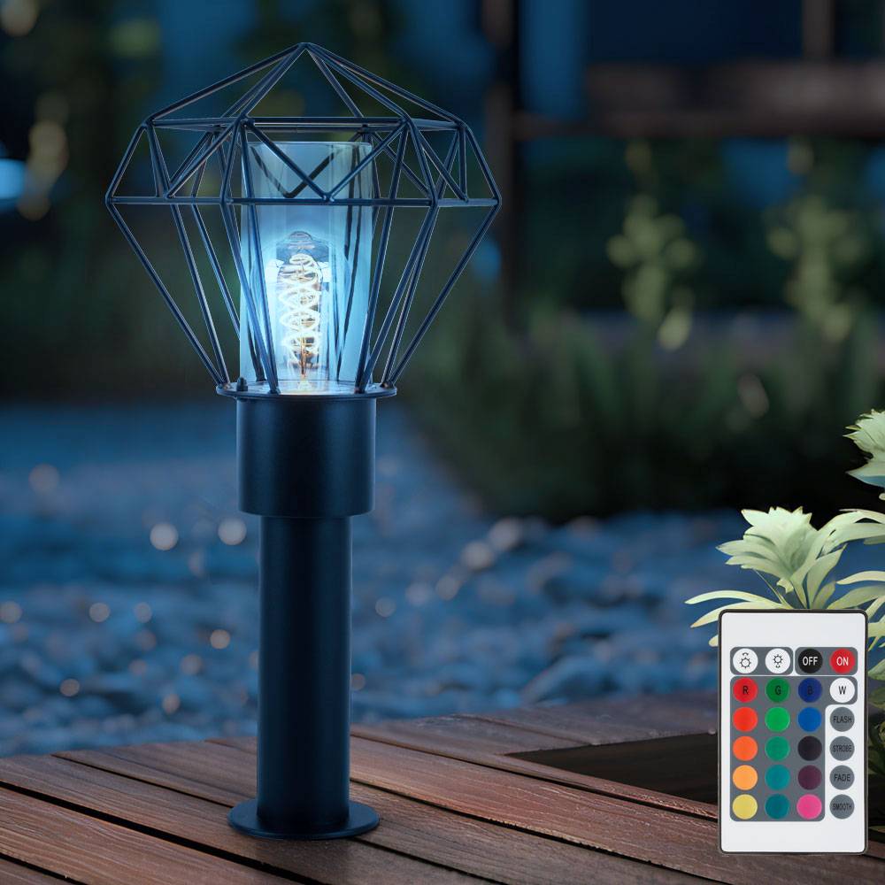 Außenleuchte Stehleuchte Wegelampe Terrassenleuchte Gartenlampe, Edelstahl schwarz Metall, Fernbedienung dimmbar, RGB LED 8,5W 806Lm warmweiß, L 22