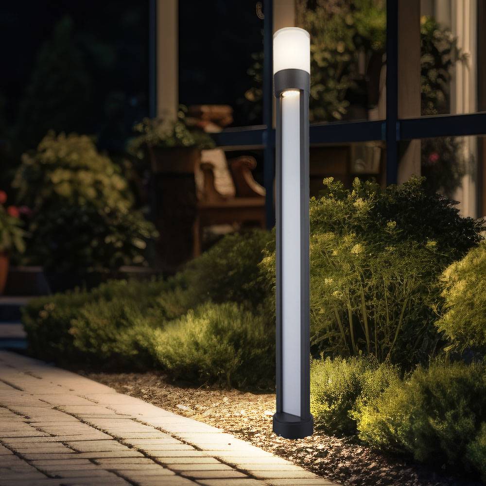 Außen Stehlampe Standlampe Garten Balkon grau Alu H 110 cm, Aluminium, IP44, 1x LED warmweiß, DxH 11x110 cm