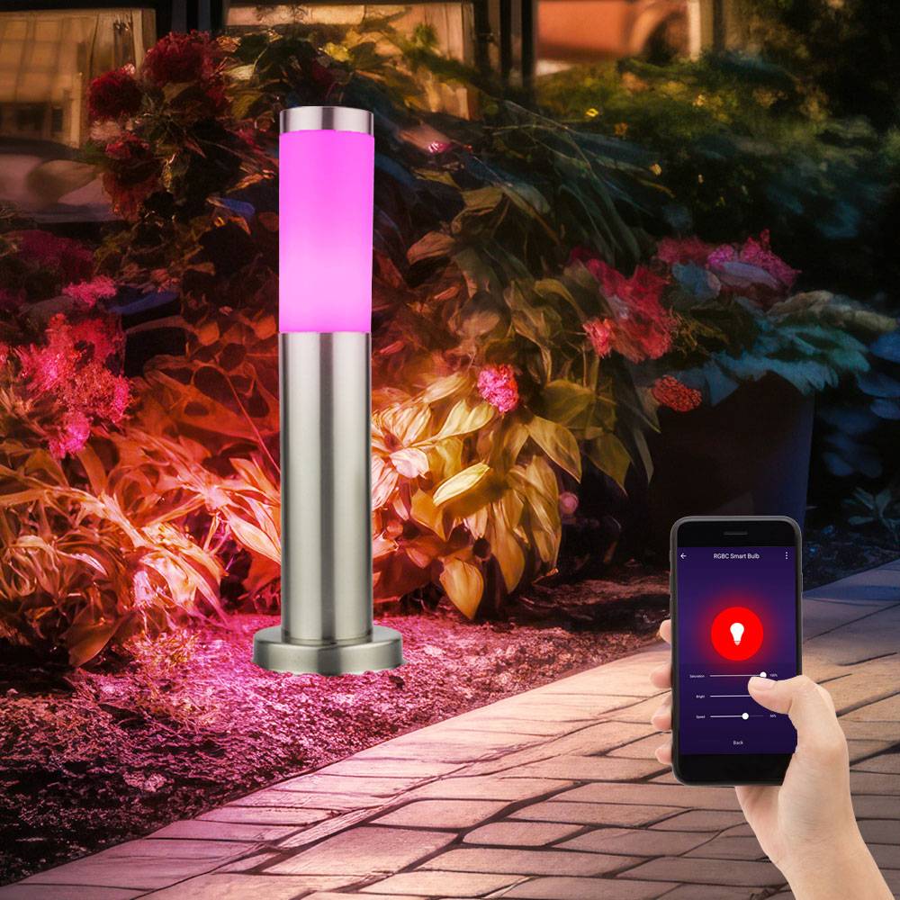 Außen Stehleuchte Sockellampe Wegeleuchte Standlampe Gartenleuchte, Edelstahl silber, App Steuerung CCT, Smart RGB LED 8,5W 806Lm, H 45 cm